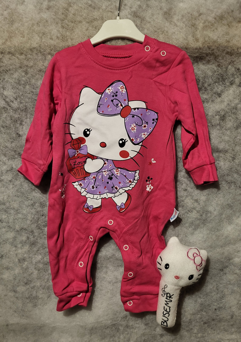 Grenouillere Bebe Fille Fuchsia Chat Robe Violette Fleurie Chaussettes Hochet 9-12 mois Neuf