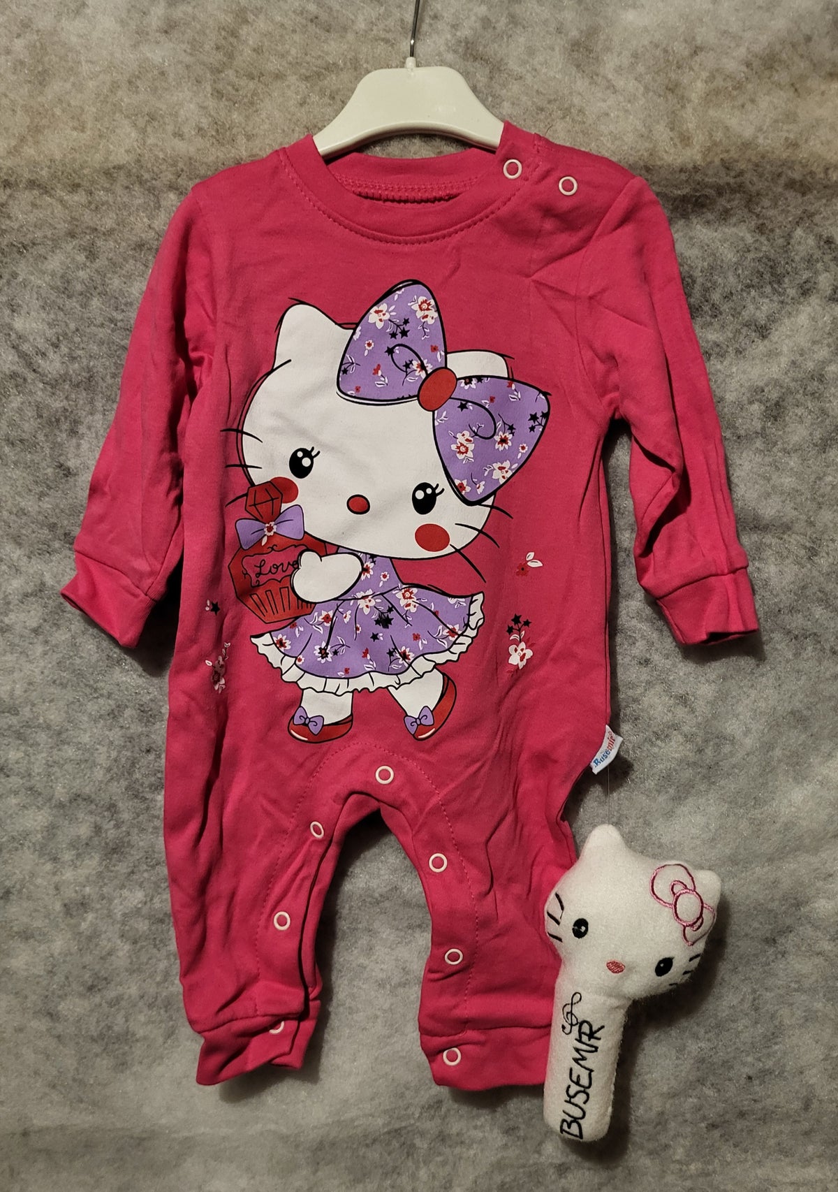 Grenouillere Bebe Fille Fuchsia Chat Robe Violette Fleurie Chaussettes Hochet 9-12 mois Neuf