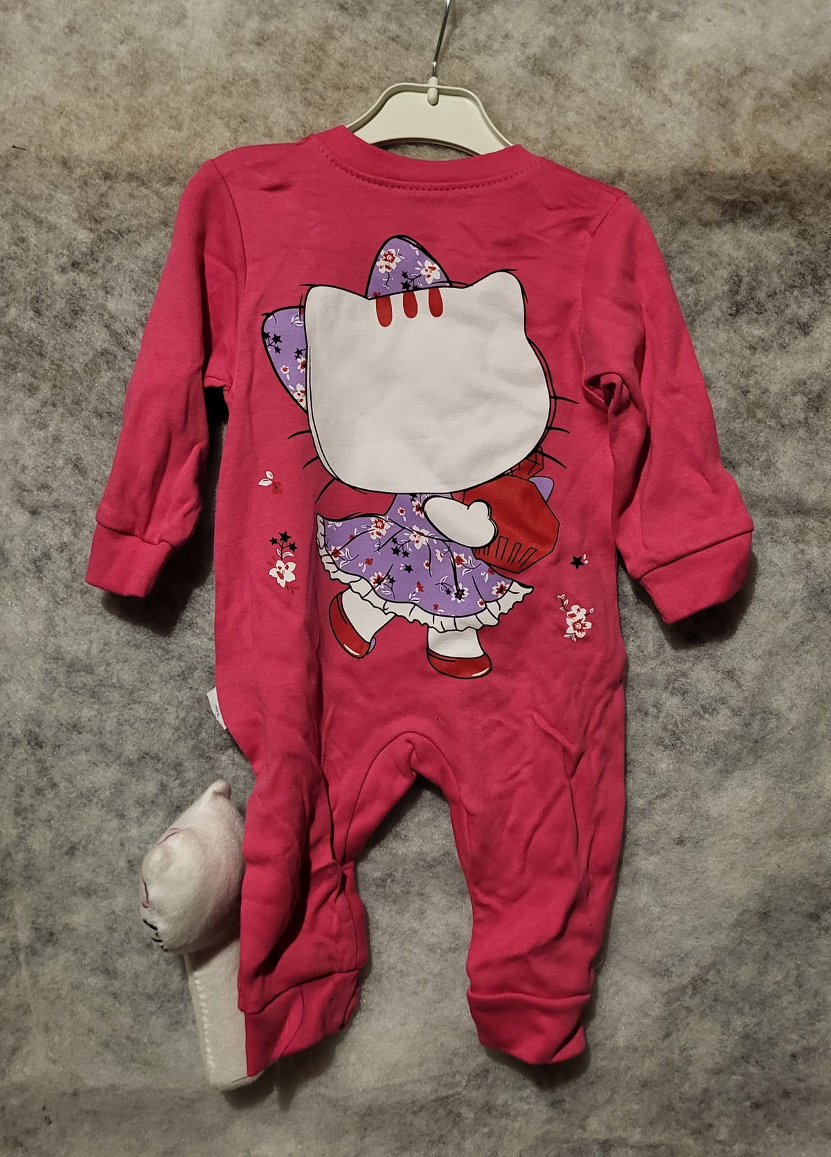 Grenouillere Bebe Fille Fuchsia Chat Robe Violette Fleurie Chaussettes Hochet 9-12 mois Neuf