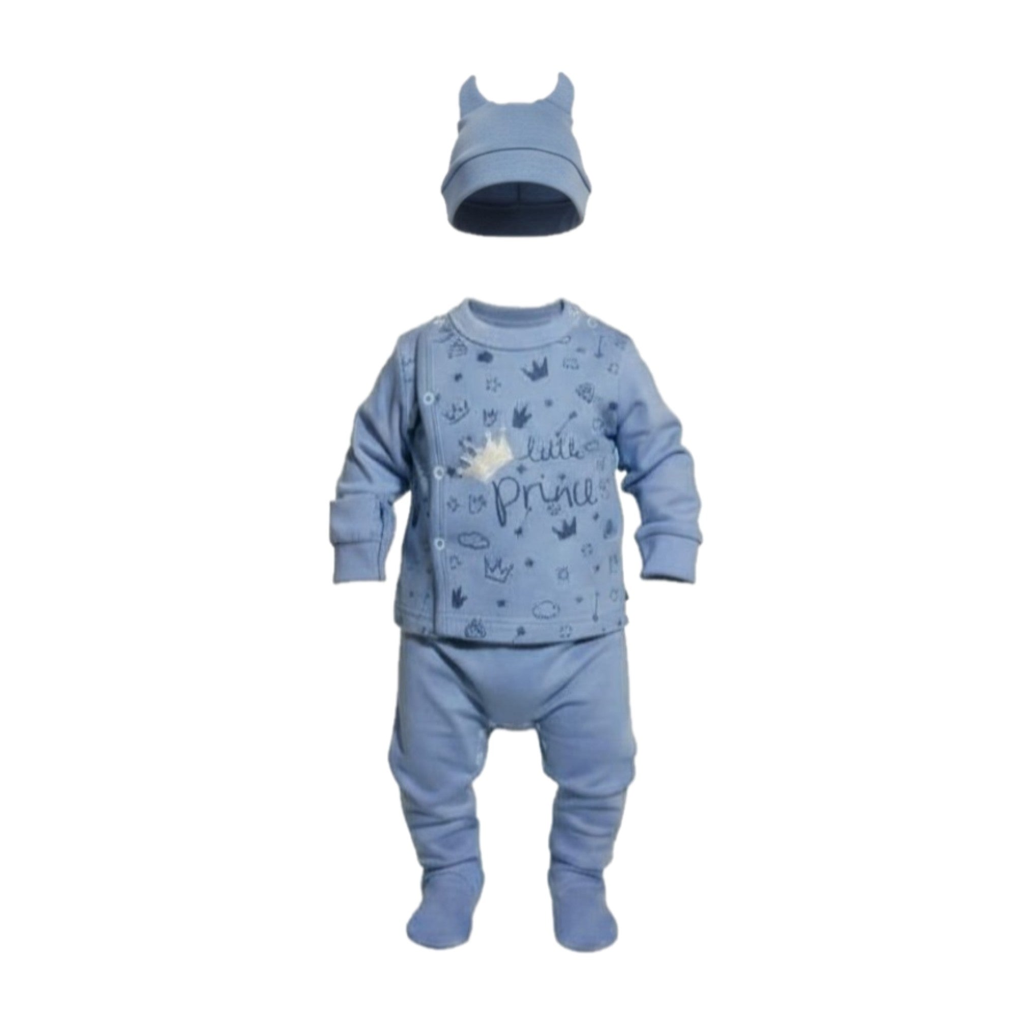 👶💙 Petit Prince Bleu – Ensemble Bébé 3 pièces naissance à 3 mois tout doux 👑✨