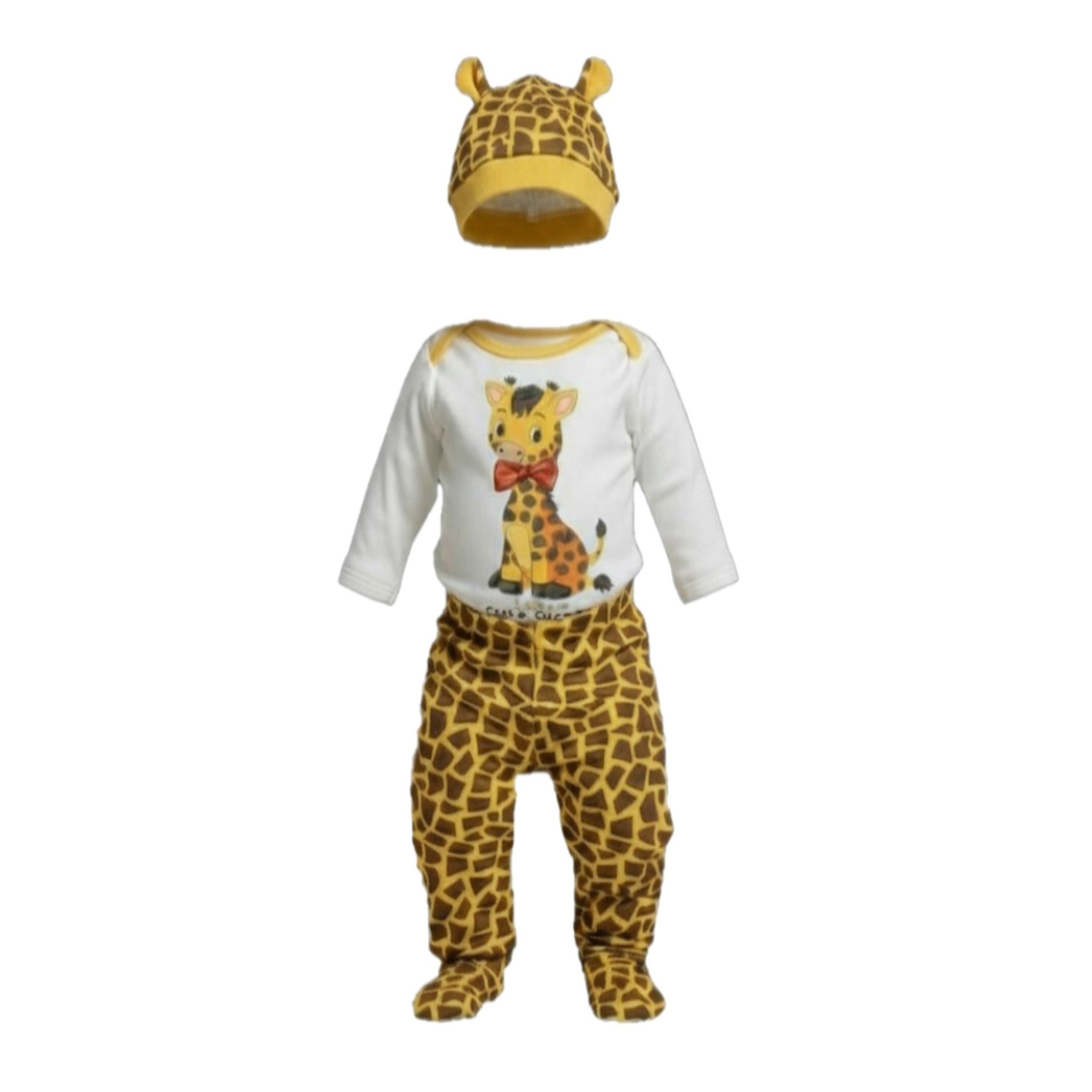 👶🧡 Ensemble Naissance Girafe • Bonnet + Body + Pantalon • 6 mois