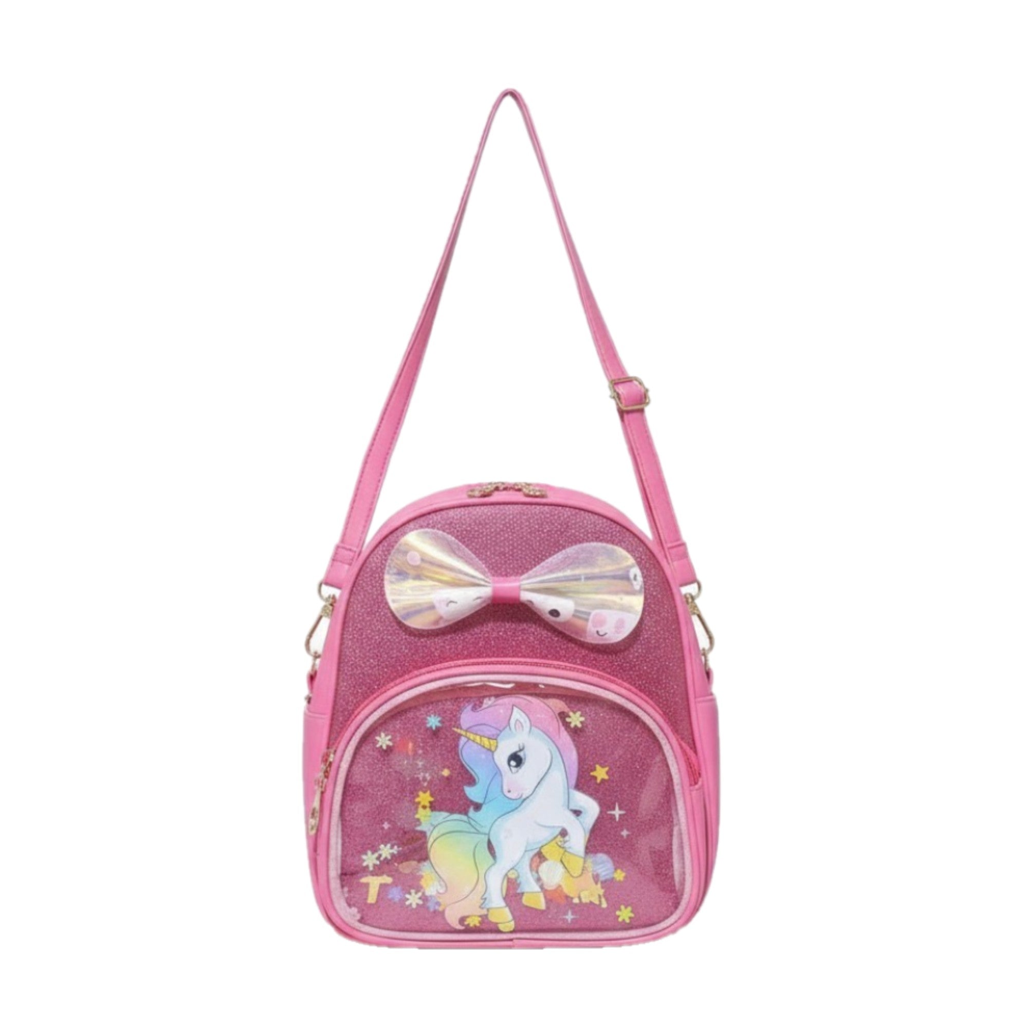 🦄 Sac à main fille – Licorne rose fuchsia & nœud magique – 19 x 23 cm 🎀