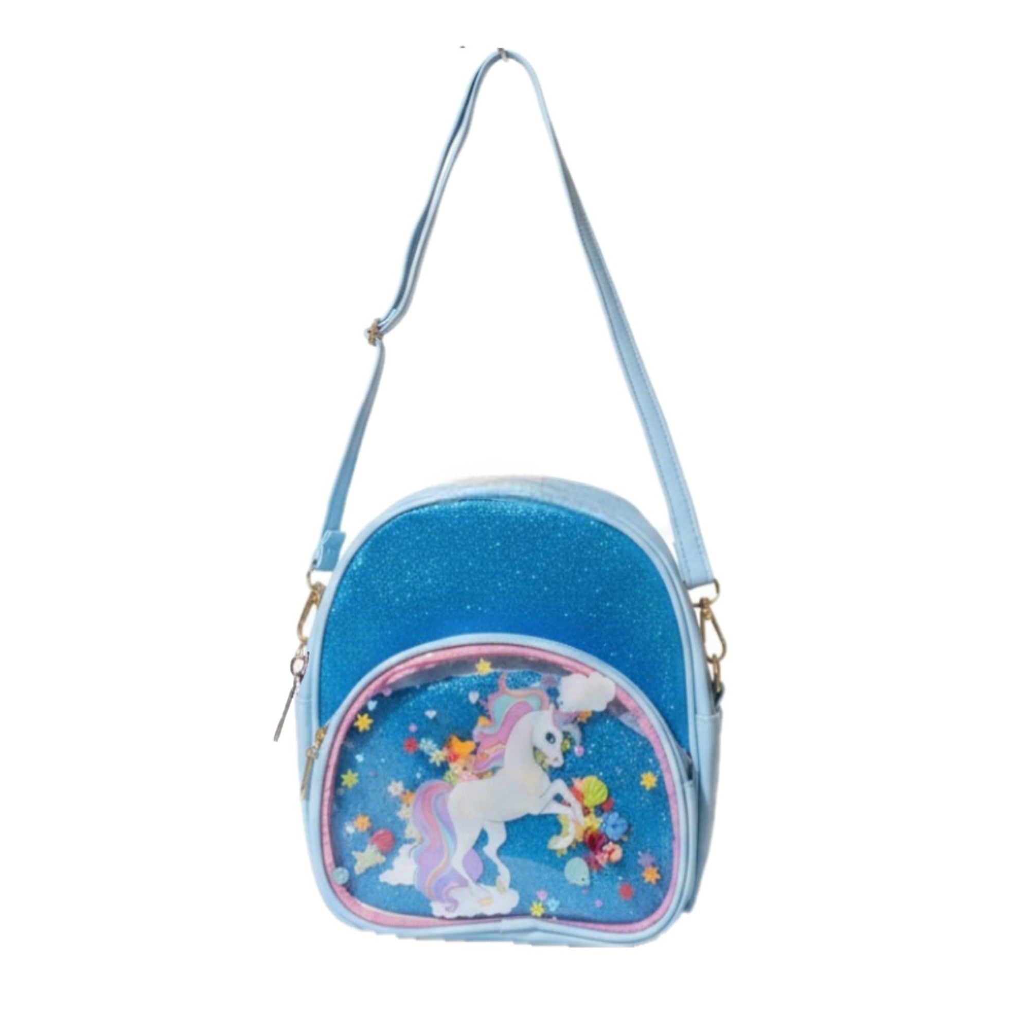 🦄 Sac à main fille – Licorne bleu brillant – 19 x 23 cm ✨
