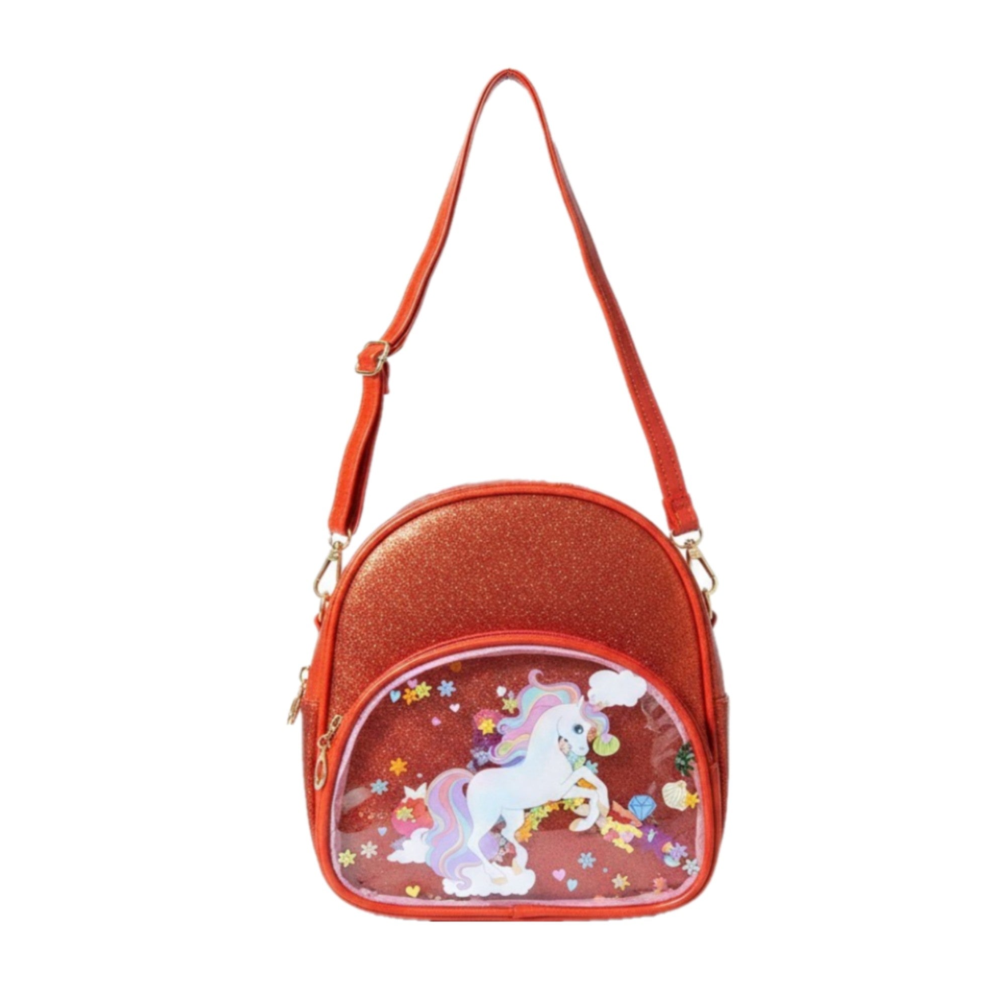 🦄 Sac à main fille – Licorne rouge brillant & déco magique – 19 x 23 cm ❤️