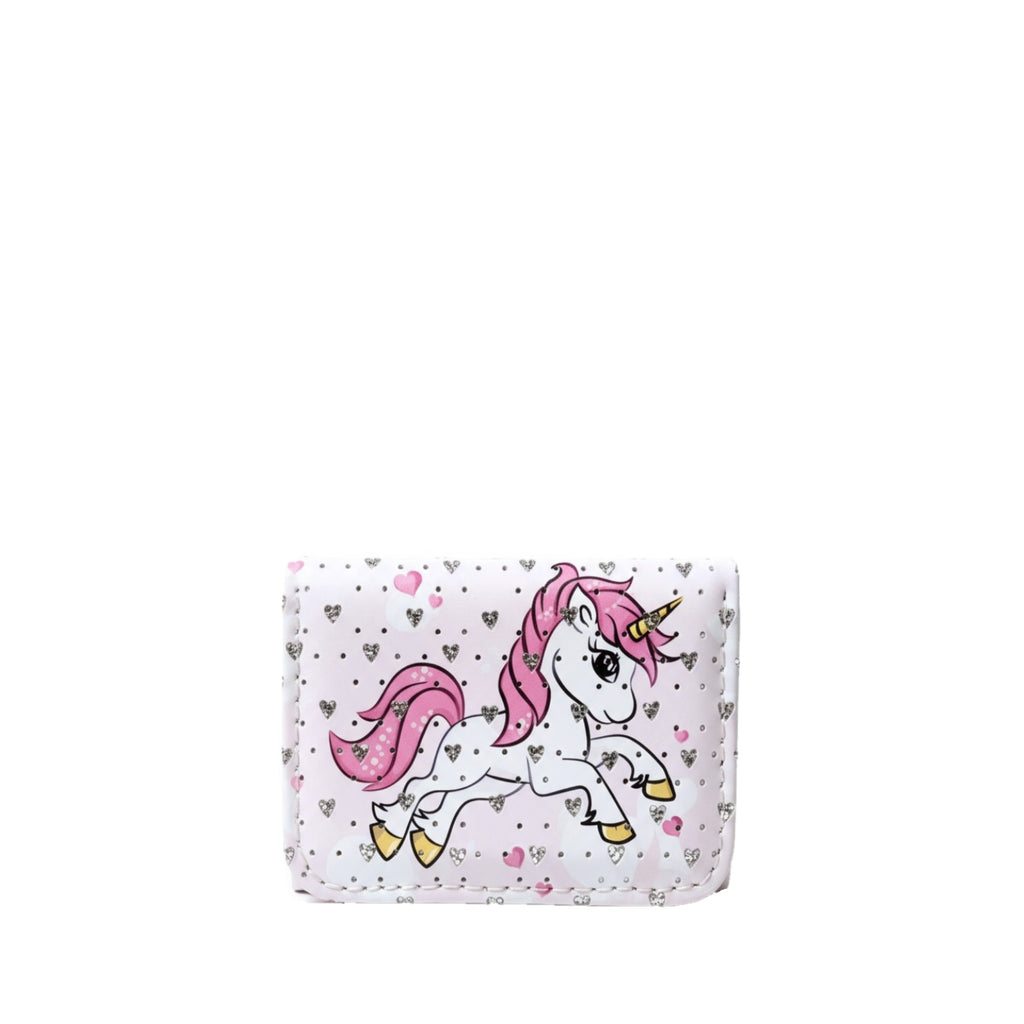 Mini portefeuille Licorne coeurs  , 7 x 9 cm , couleur rose clair NEUF sous emballage