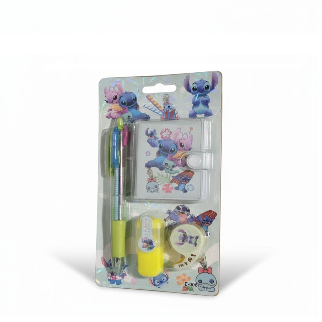 Set Papeterie STITCH Disney Surligneur Jaune 4 Couleurs Carnet Scotch NEUF