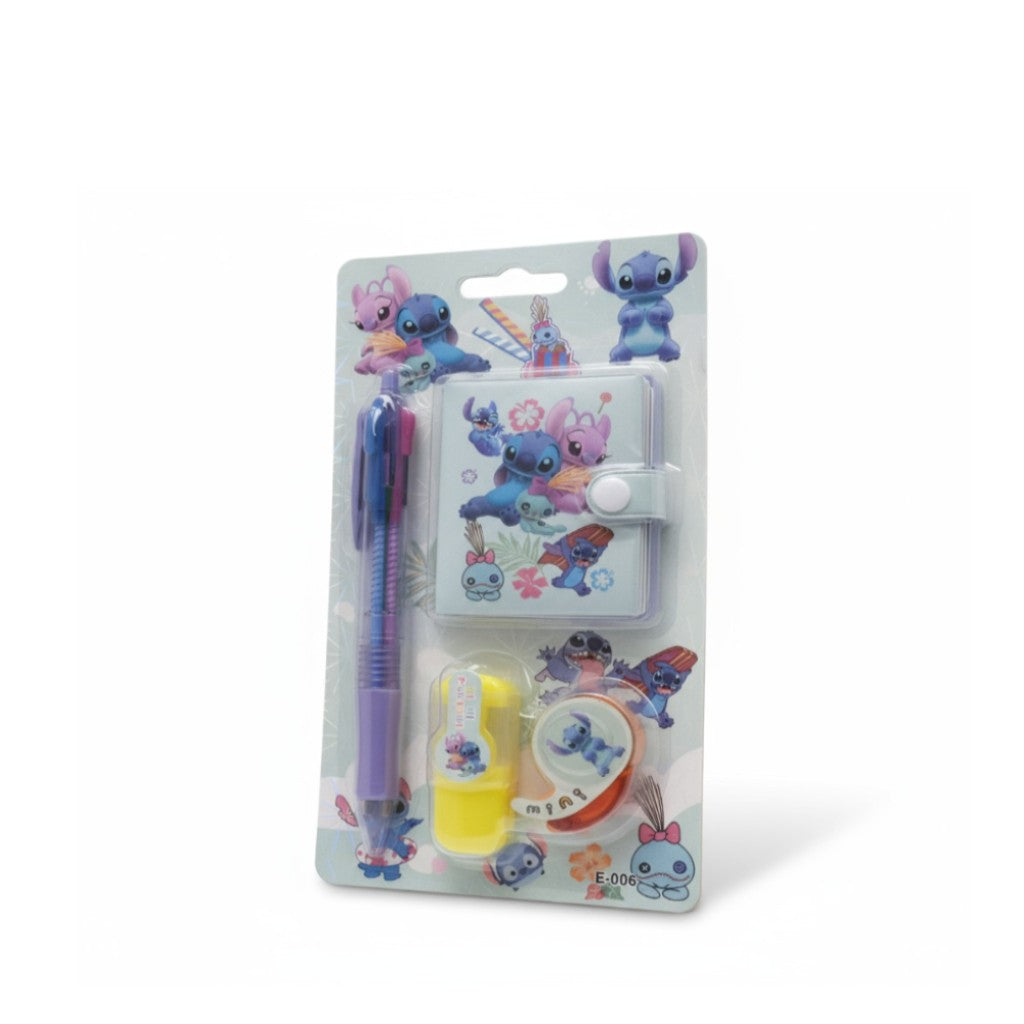 Set Papeterie STITCH Disney 4 Couleurs Surligneur Jaune Carnet Scotch Rouge NEUF