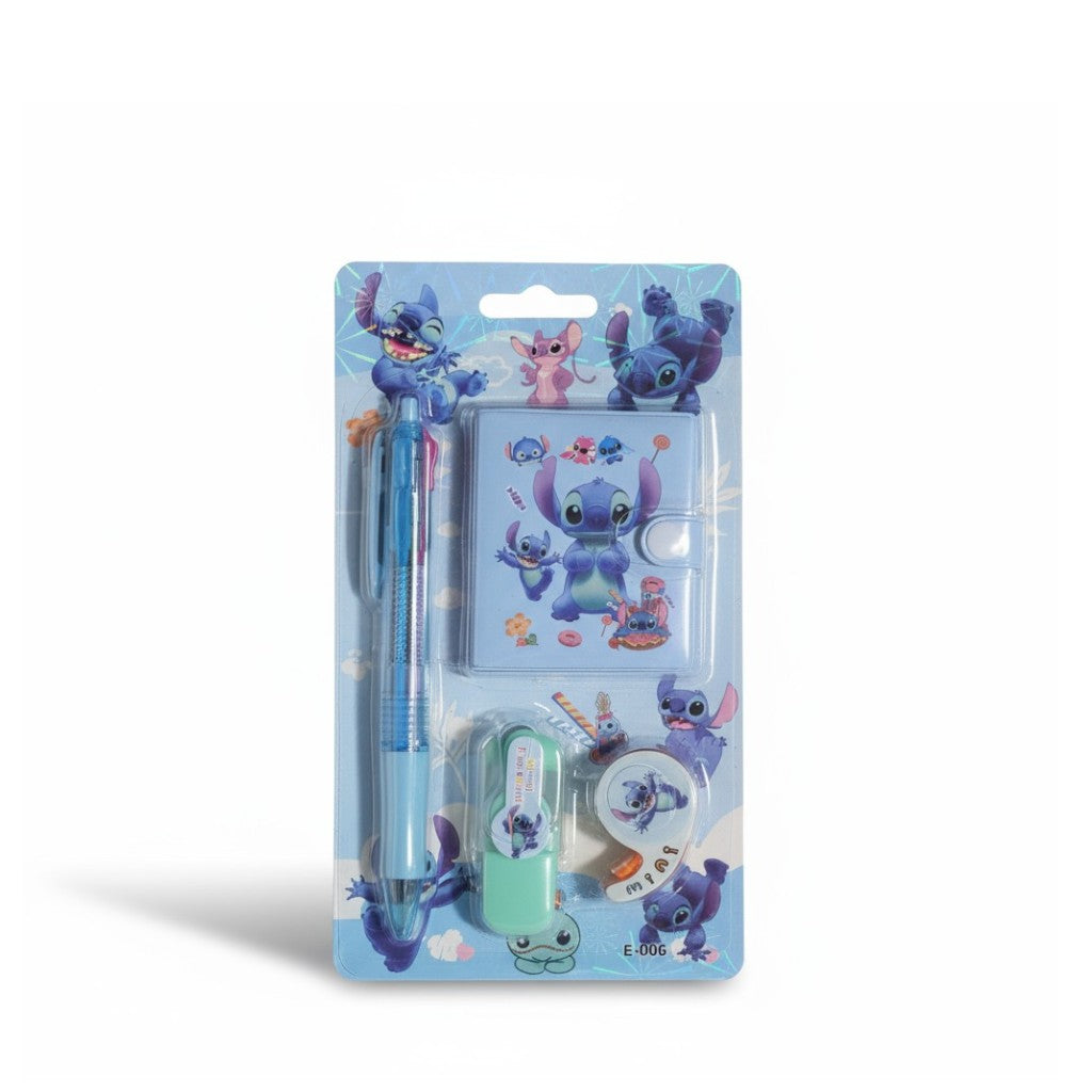 Set Papeterie STITCH Disney 4 Couleurs Surligneur Vert Carnet Scotch Rouge NEUF