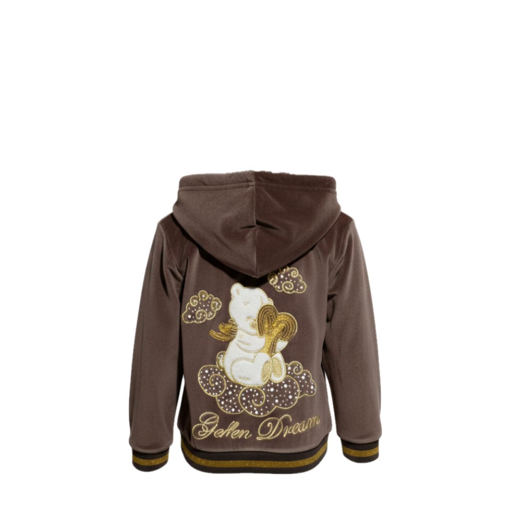 Jogging fille “Geffen – Velours marron” – Veste zippée brodée + pantalon assorti – Style doux, chic et confortable – Tailles 2 à 14 ans – Neuf