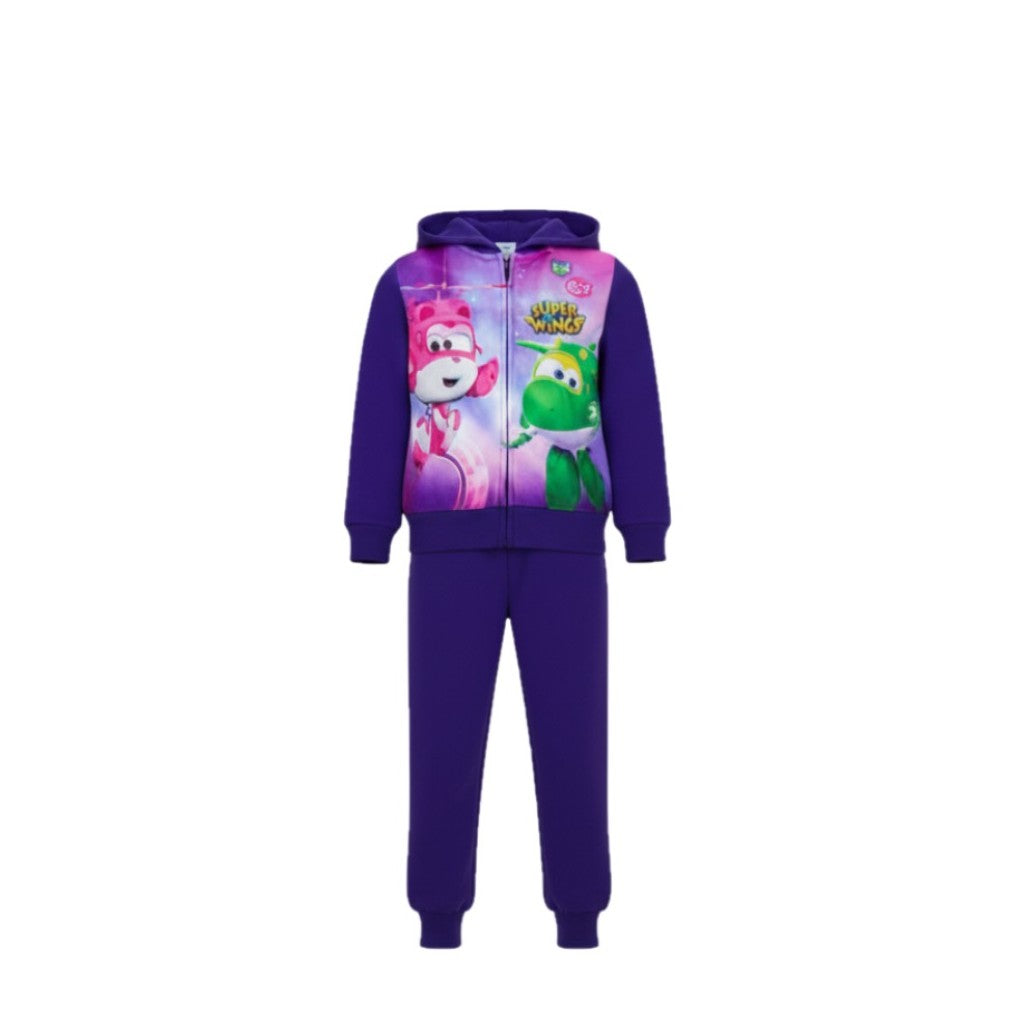 Jogging fille “Super Wings – Violet” – Sweat imprimé + pantalon assorti – Ensemble doux, fun et confortable – Tailles 3 à 6 ans – Neuf