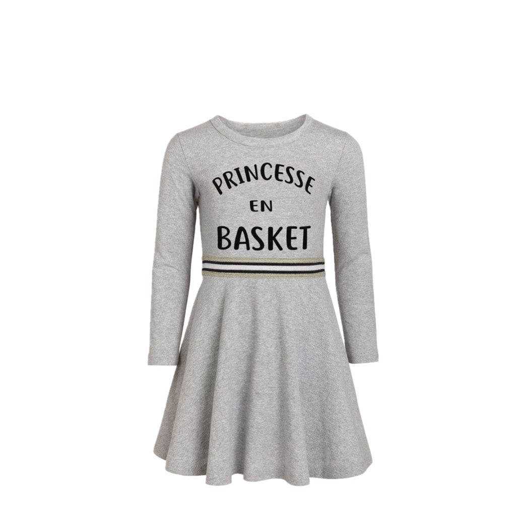 NEUF Robe FILLE grise motif “Princesse en basket” – Taille 4 à 14 ans