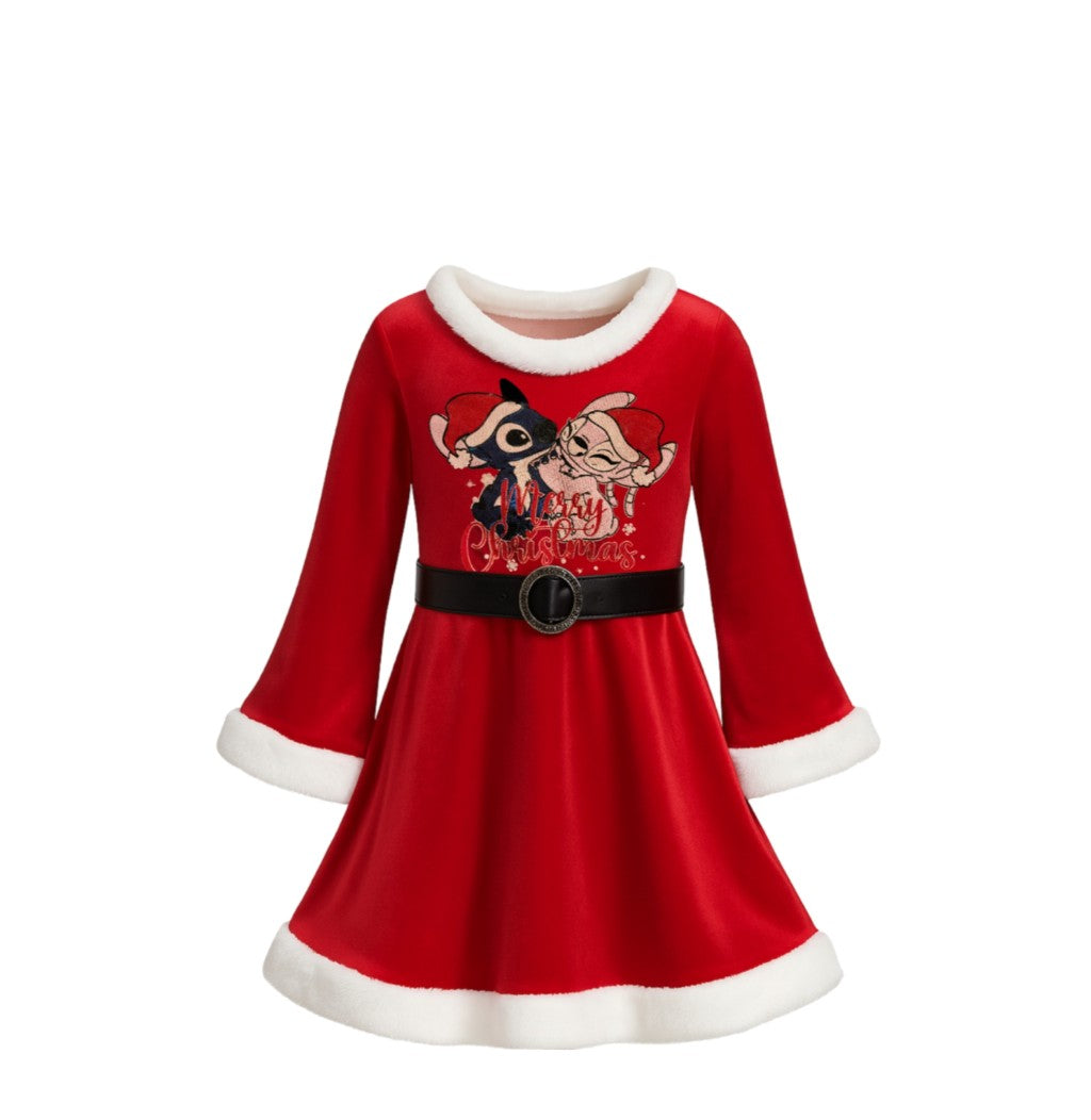 NEUF Robe FILLE Noël motif Stitch – Taille 2 à 14 ans
