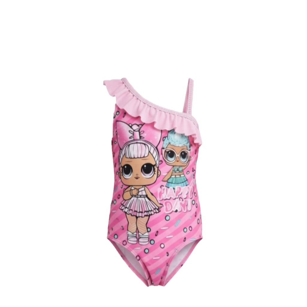 Maillot de Bain 1 Pièce Fille LOL Surprise – Rose Asymétrique à Volant – 3 à 8 ans – Neuf