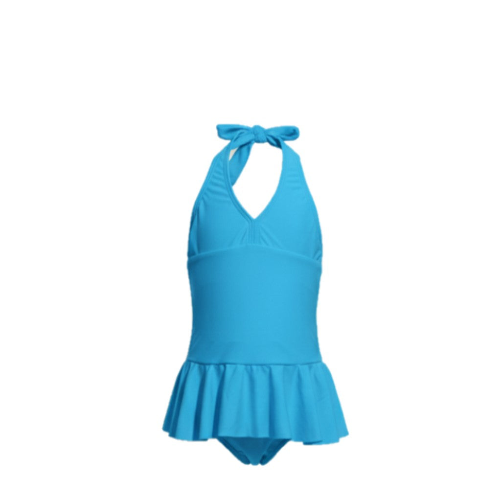 Maillot de Bain 1 Pièce Fille – Bleu Azur avec Jupette & Nœud – 5 à 10 ans – Neuf