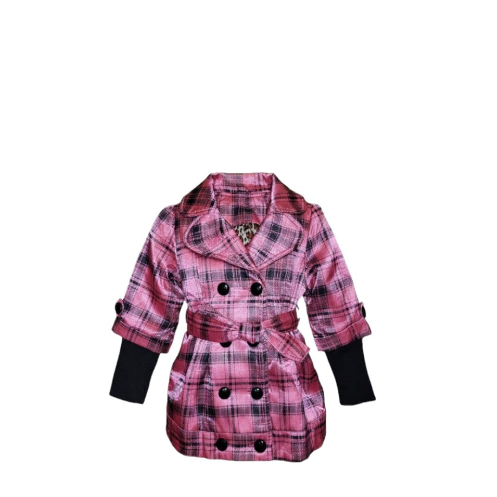 NEUF Manteau FILLE à carreaux rose – Taille 4 à 12 ans