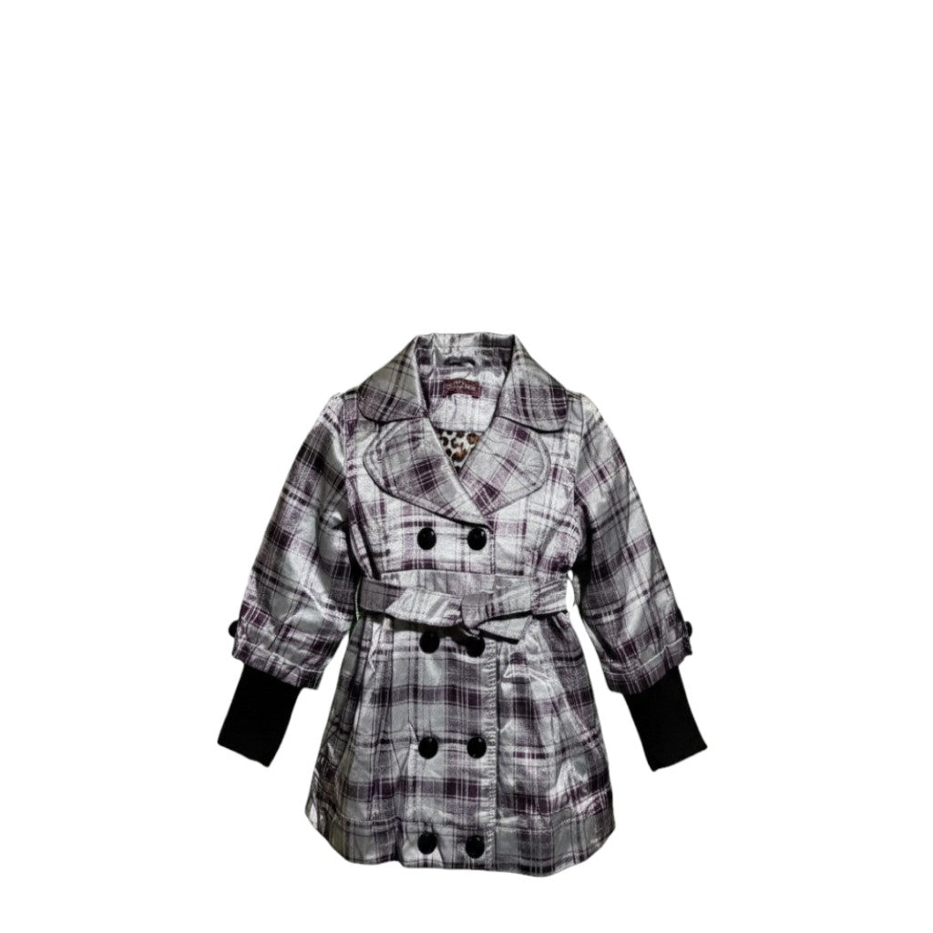NEUF Manteau FILLE gris & rose à carreaux – Taille 4 à 12 ans