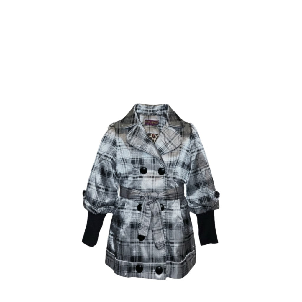 NEUF Manteau FILLE gris à carreaux – Taille 4 à 12 ans