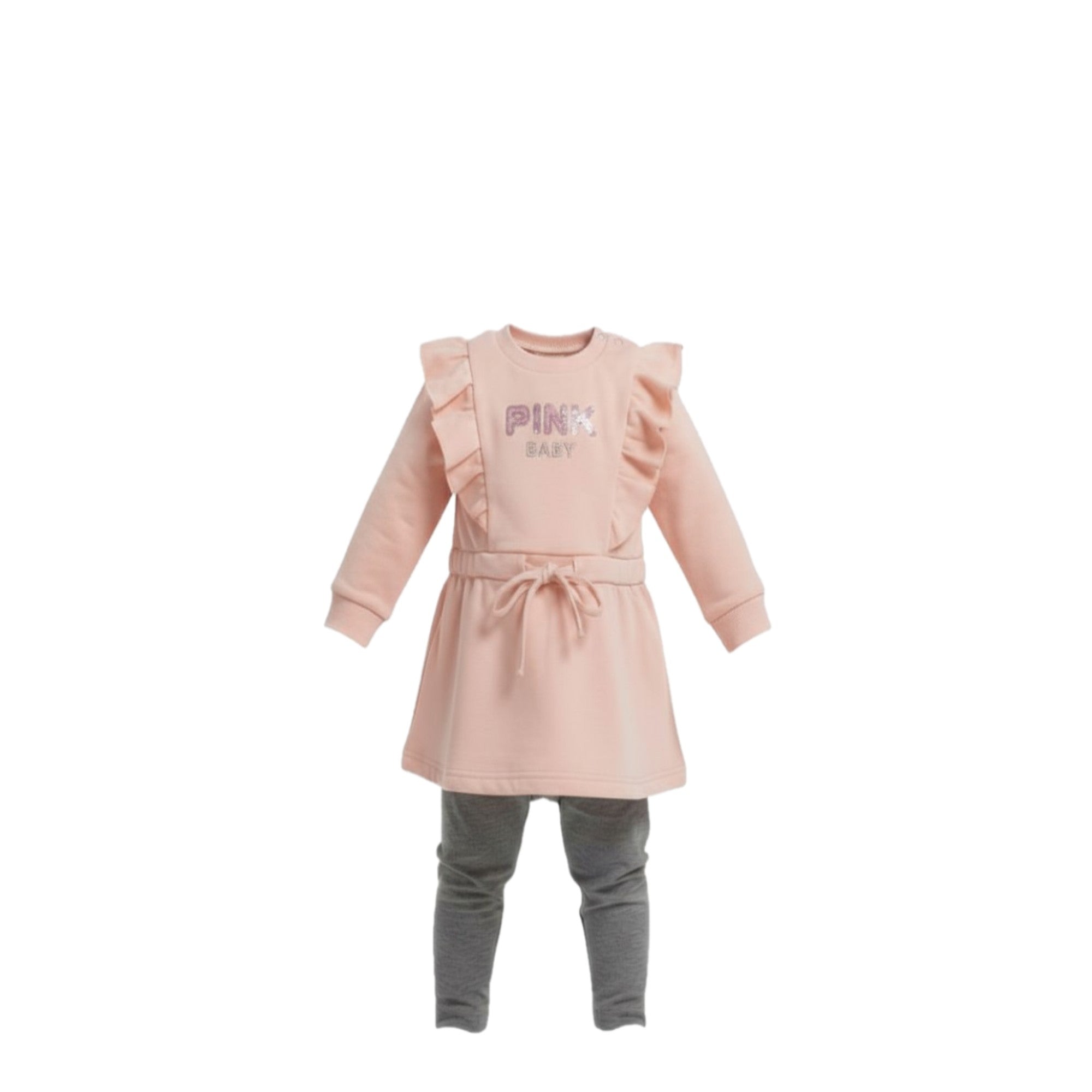 🌸 Ensemble bébé fille tunique & legging – Rose & gris – Du 12 au 36 mois 🎀