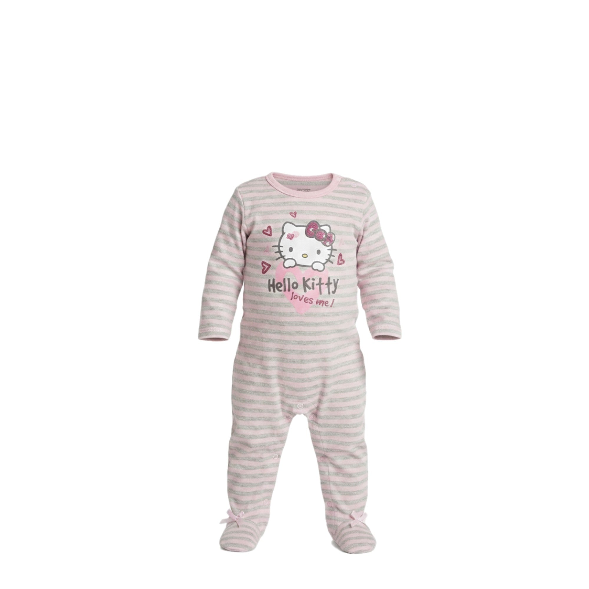 🐱💤 Pyjama Bébé Fille Hello Kitty Gris à Rayures – Coton (3 à 24 mois)