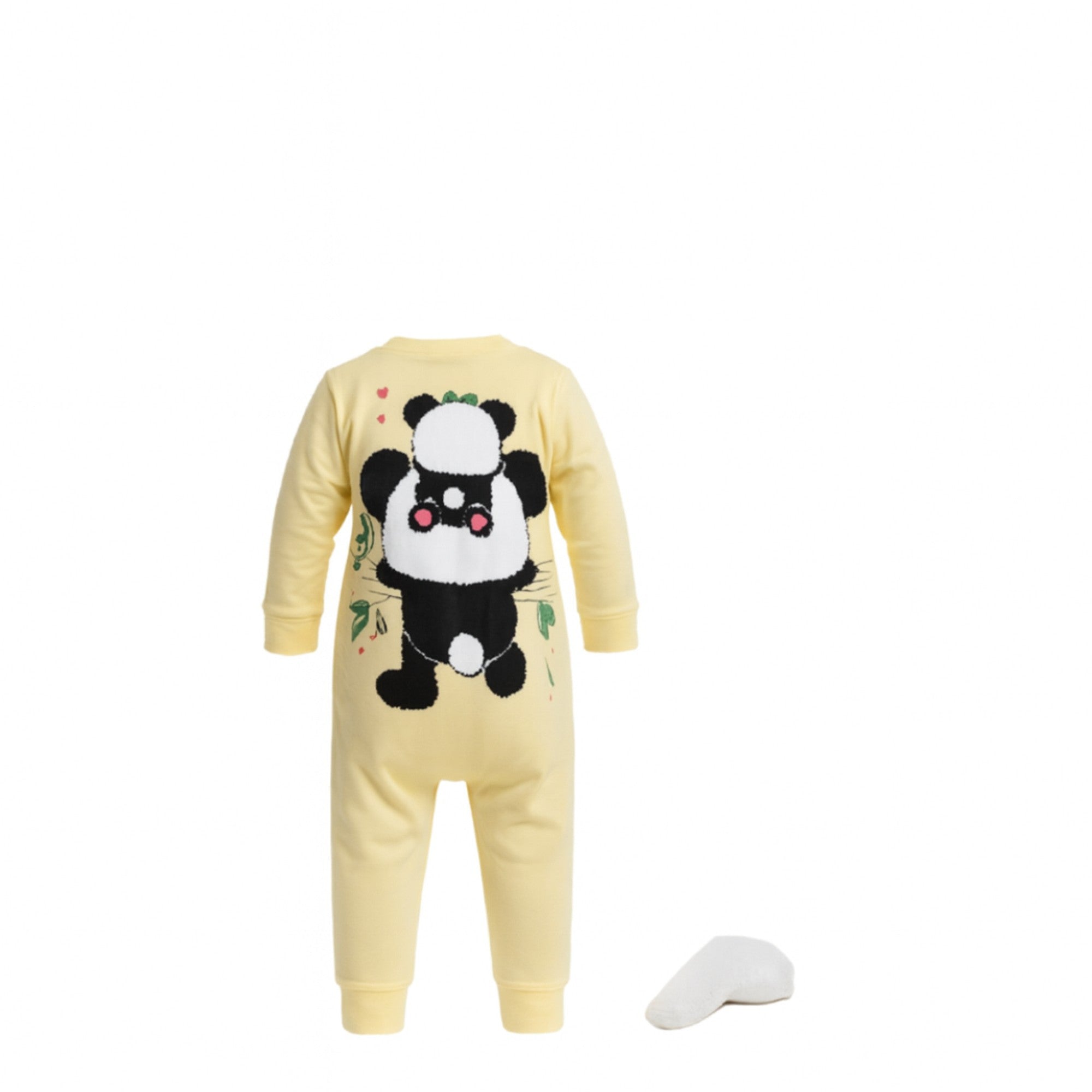 💛🧸 Pyjama Bébé Fille Panda + Peluche – Jaune 100% coton (3 à 9 mois)