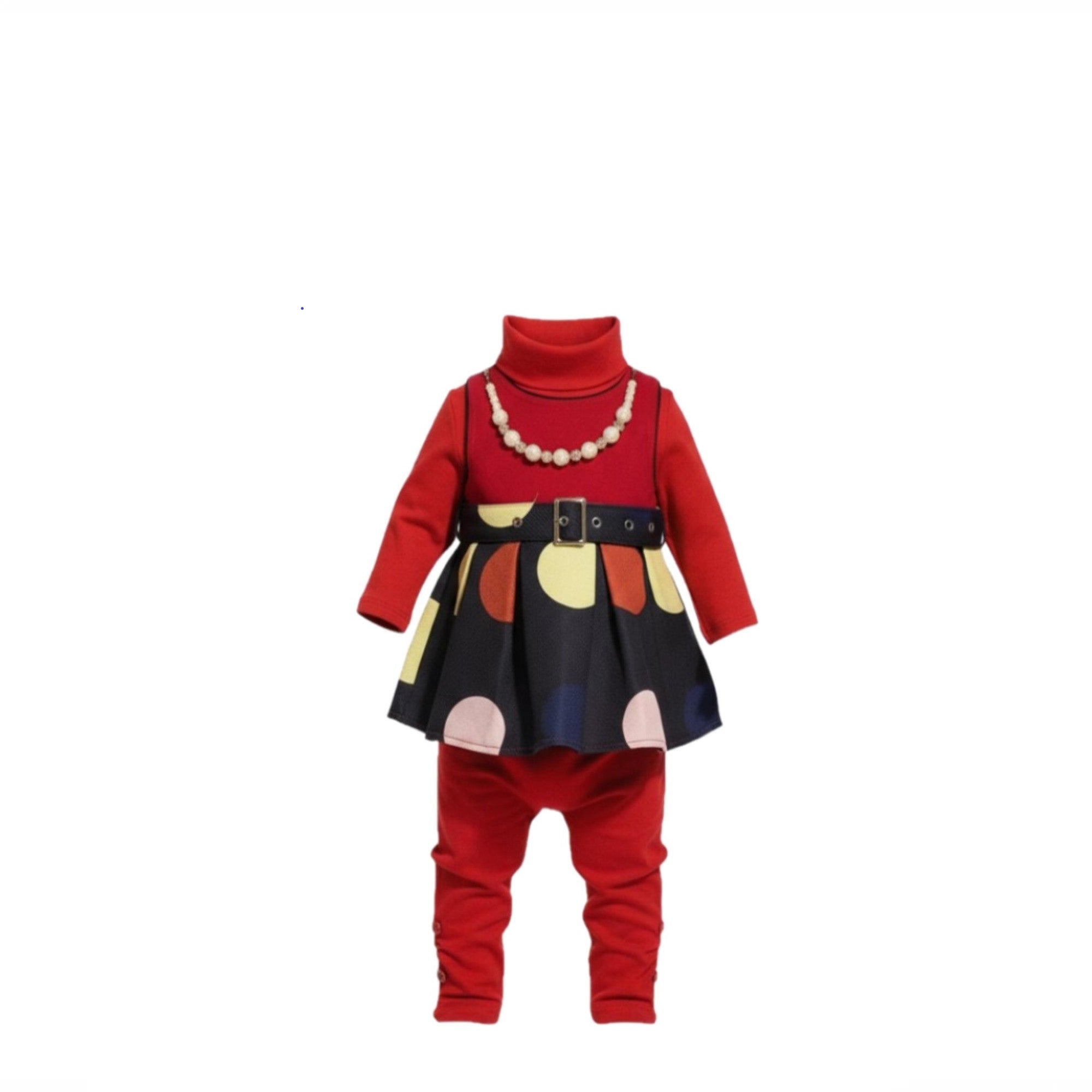 Robe bébé rouge à pois – Ceinture & collier chic – 3 à 24 mois