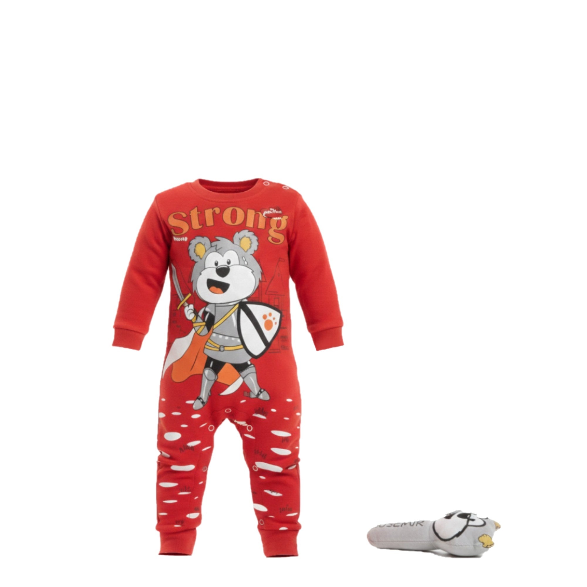 ❤️⚔️ Pyjama Chevalier Rouge + Peluche – Aventures assurées • 3 à 9 mois 🧸🍼