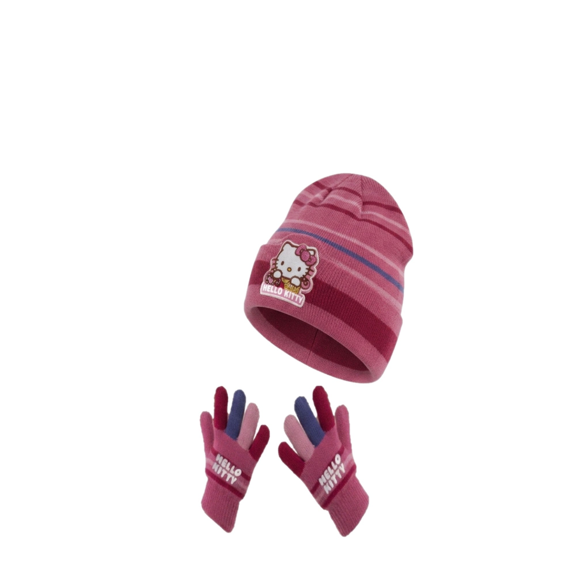 💖 Hello Kitty Ensemble Hiver Fille - Bonnet & Gants 100% Acrylique Rose Clair Neuf