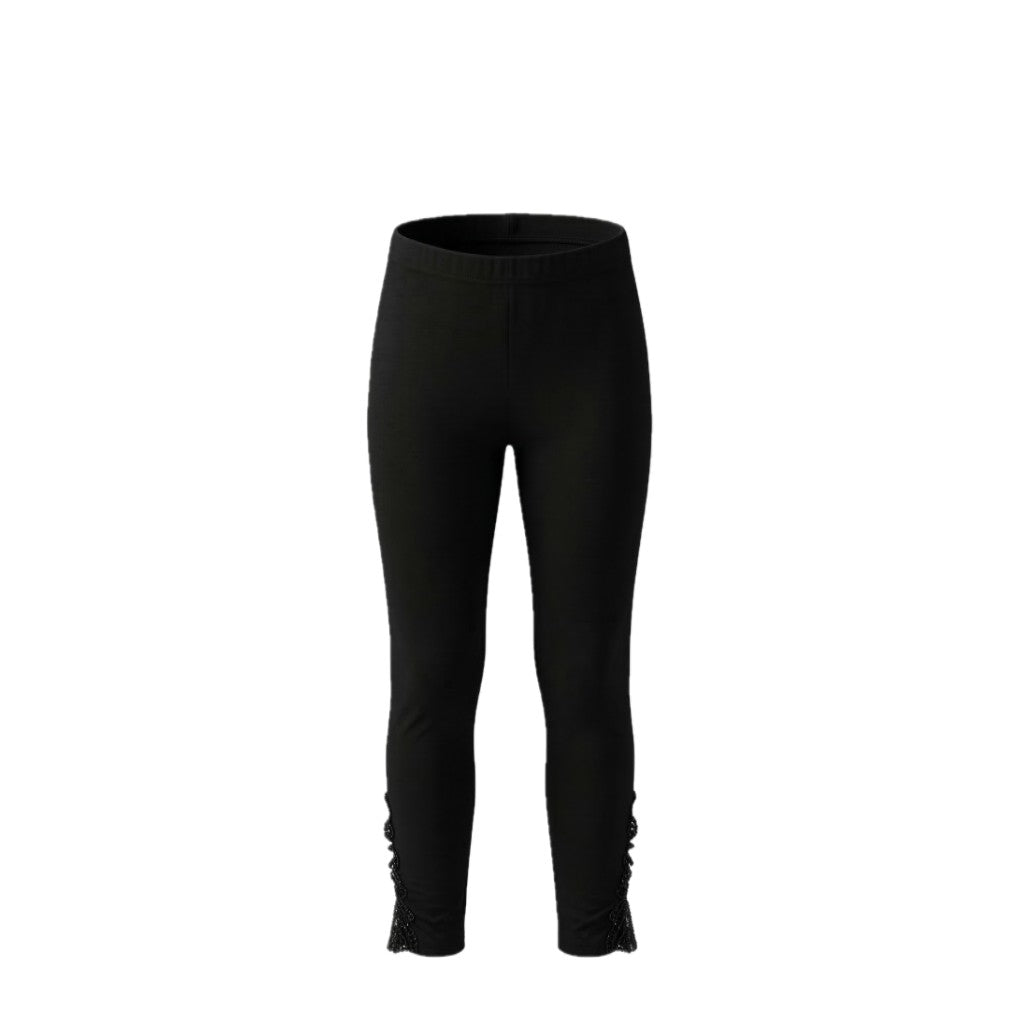 Legging fille noir – Bas dentelle – Coupe stretch confortable – Tailles 4 à 14 ans – Neuf