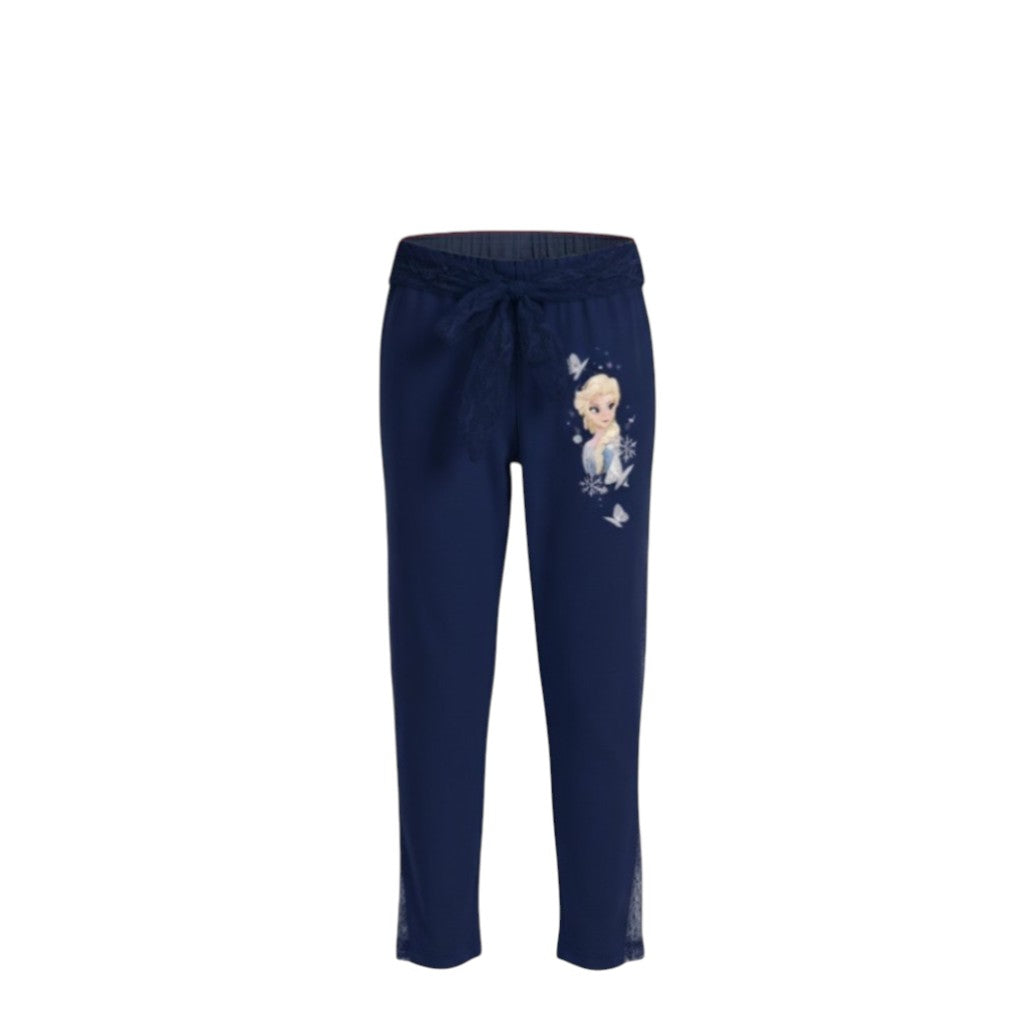 Pantalon fille bleu – Dentelle & motif Reine des Neiges – Coupe confortable – Tailles 4 à 8 ans – Neuf