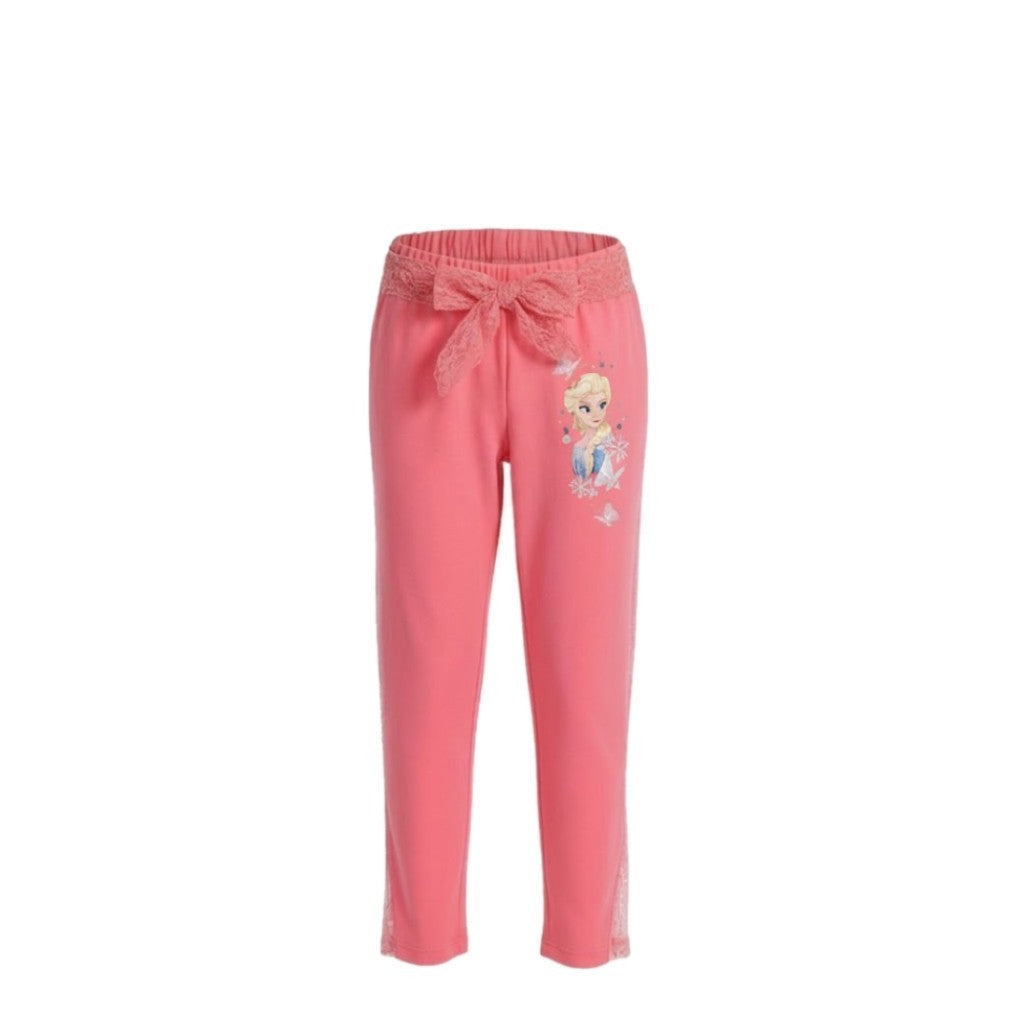 Pantalon fille rose – Dentelle & motif Reine des Neiges – Coupe confortable – Tailles 4 à 8 ans – Neuf