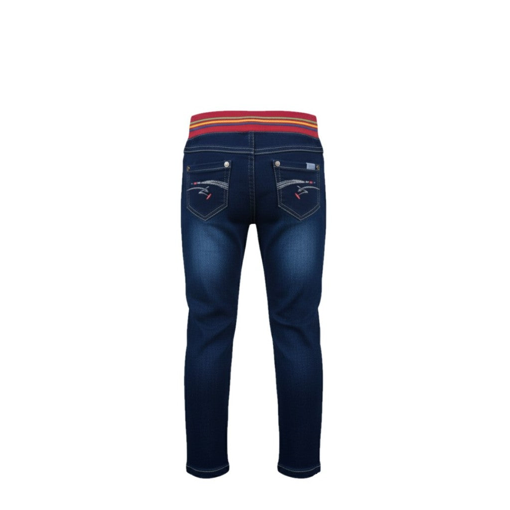 Jean fille stretch bleu – Ceinture élastique rose – Coupe confortable – 18 mois à 8 ans – Neuf