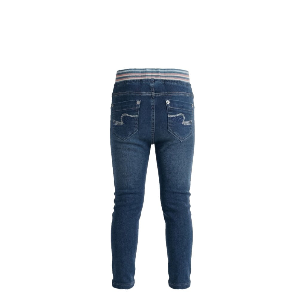 Jean fille stretch bleu – Ceinture élastique bleu – Coupe confortable – 18 mois à 8 ans – Neuf