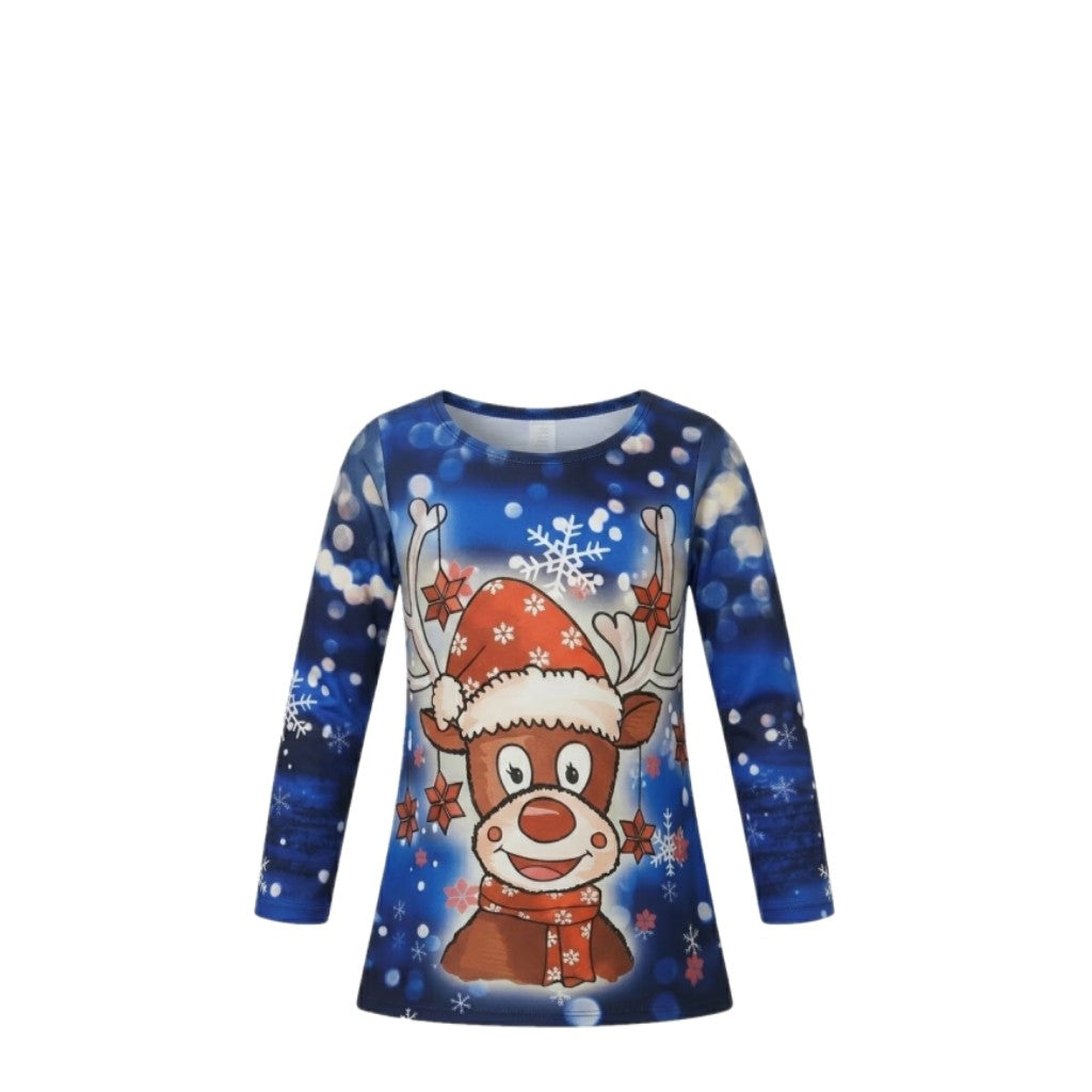 NEUF Tunique FILLE Noël bleu motif renne – Taille 2 à 12 ans