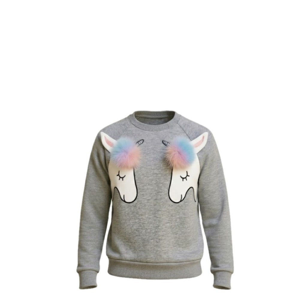 NEUF Pull FILLE gris motif LICORNE – Taille 4 à 12 ans