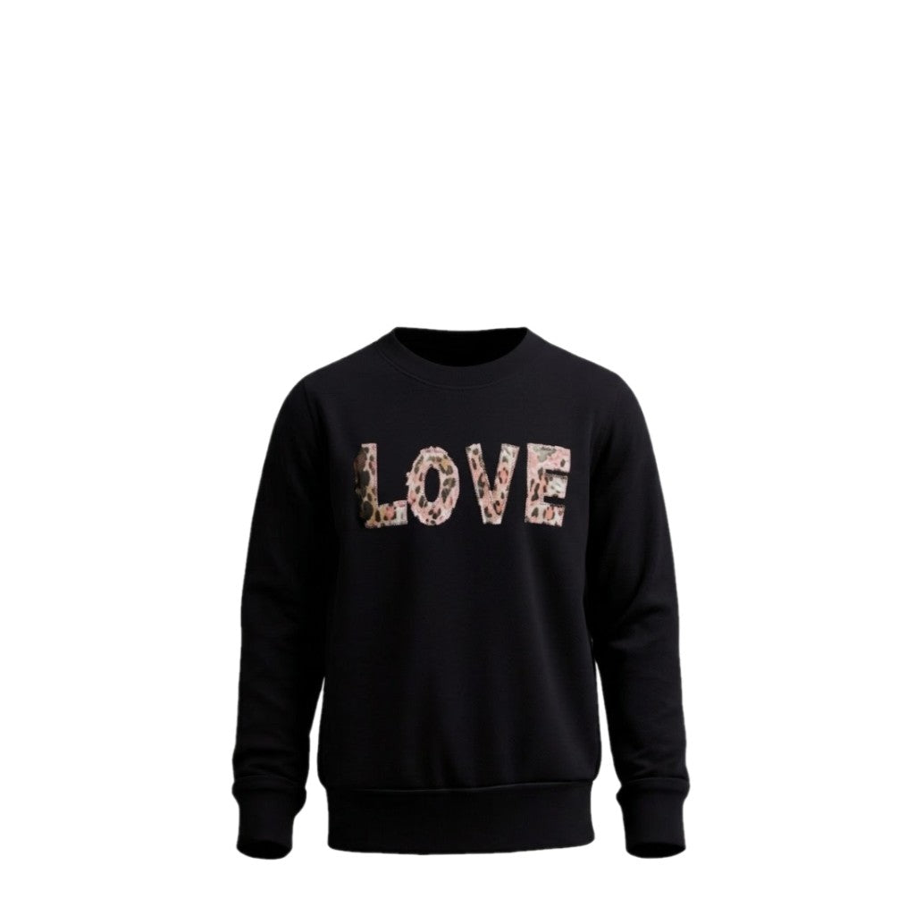NEUF  pull fin FILLE noir motif LOVE – Taille 4 à 14 ans