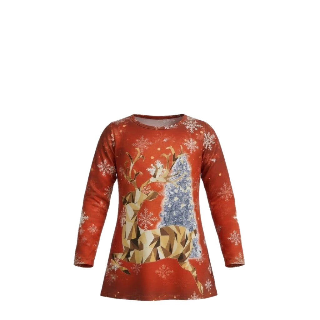 NEUF Tunique FILLE Noël motif renne & sapin – Taille 2 à 12 ans