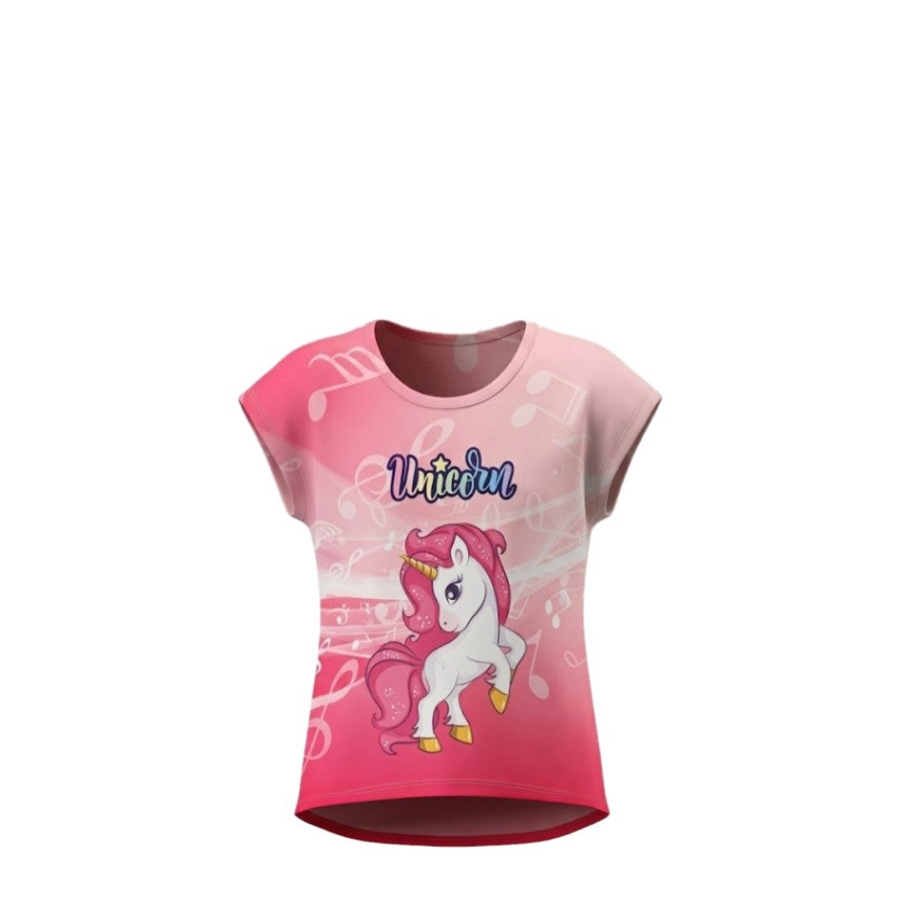 T-shirt Enfant Licorne Rose Dégradé – Impression Sublimée Full Print – Coupe High-Low – 4 à 10 ans – Neuf