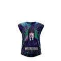 T-shirt Fille Mercredi Addams Portrait Multicolore avec Thing – Impression Sublimée Full Print – Coupe High-Low – 6 à 16 ans – Neuf