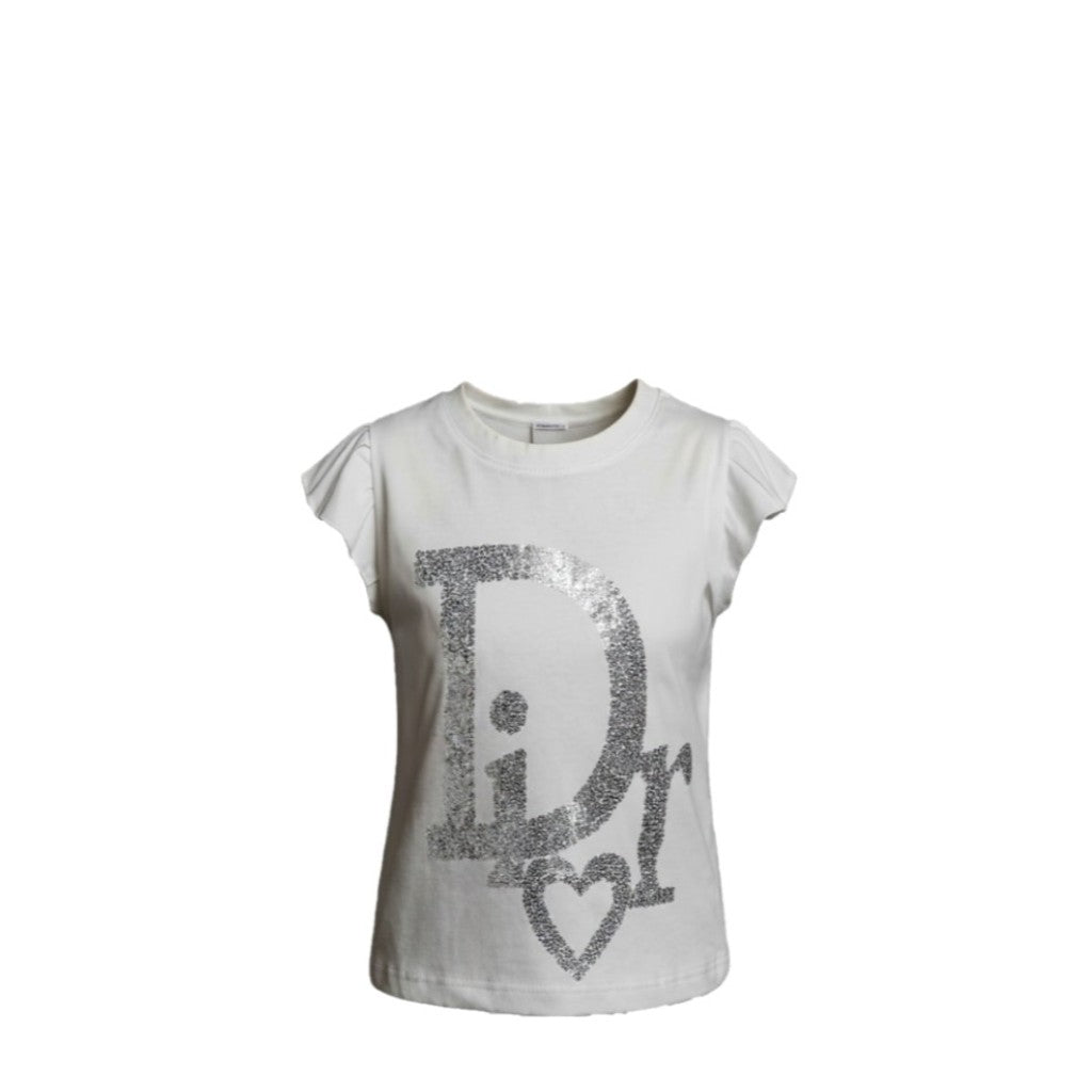 T-shirt Fille Blanc Logo Argenté Paillettes & Manches Volantées – 4 à 14 ans – Neuf