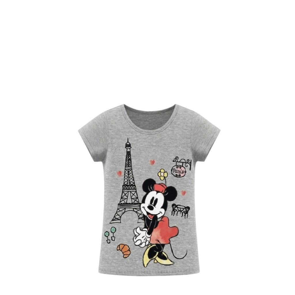 T-shirt Fille Gris Chiné Minnie Mouse à Paris – Manches Courtes – 3 à 8 ans – Neuf