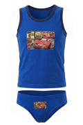 Ensemble Sous-Vêtements 2 Pièces Garçon – Débardeur Bleu Roi & Bleu Marine Imprimé Flash McQueen “Piston Cup” N°95 + Slip Assorti – Disney Cars – 2 à 8 ans – Neuf
