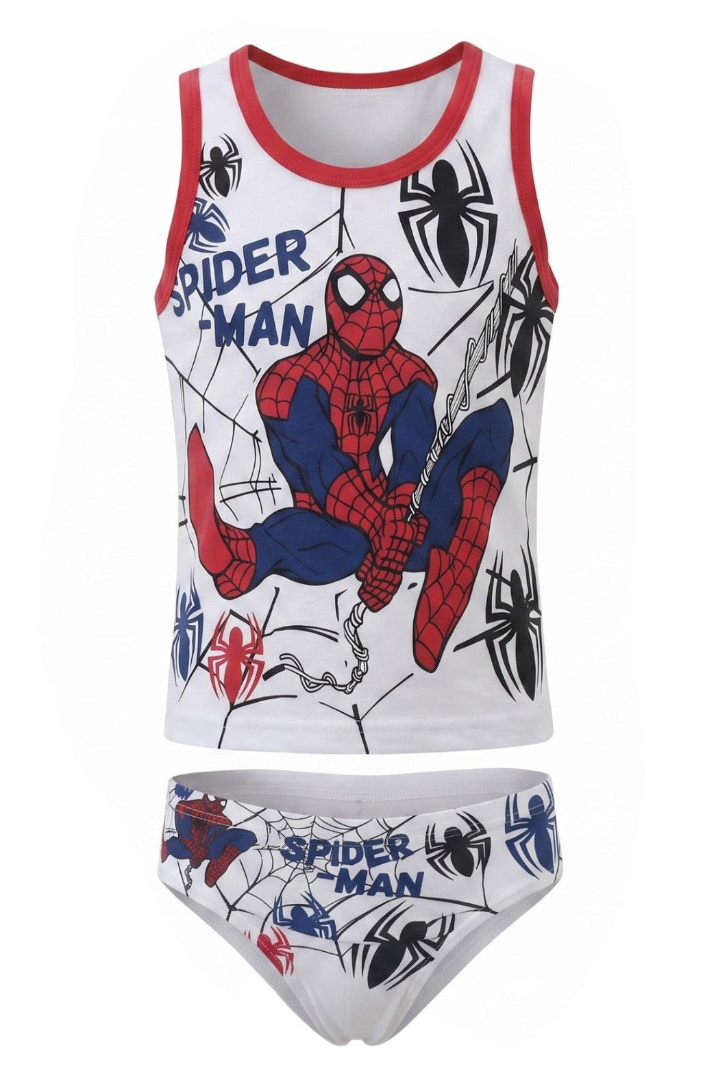 Ensemble Sous-Vêtements 2 Pièces Garçon – Débardeur Blanc & Rouge Imprimé All-Over Spider-Man + Slip Assorti – Marvel – 2 à 3 ans – Neuf