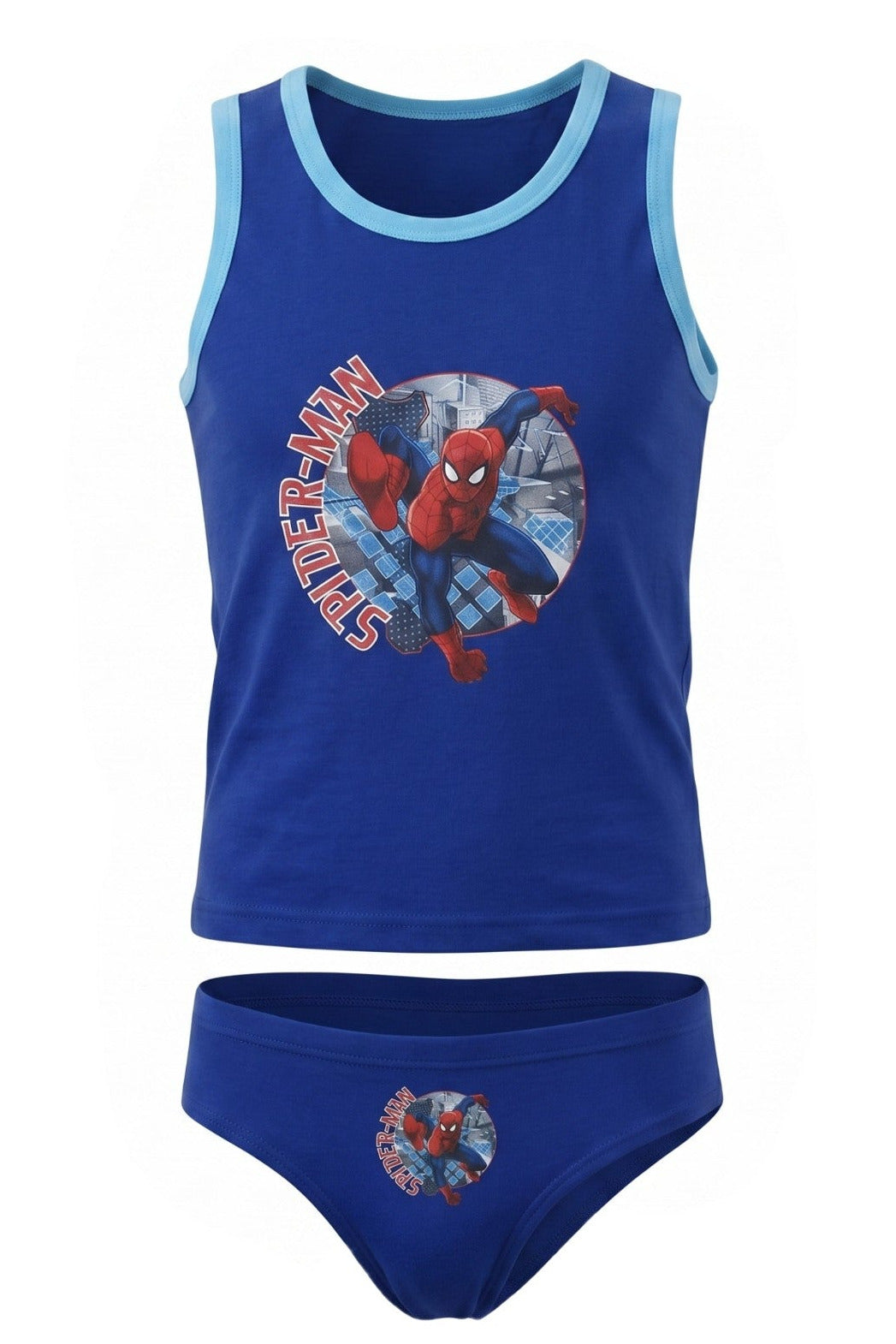 Ensemble Sous-Vêtements 2 Pièces Garçon – Débardeur Bleu Roi & Bleu Ciel Imprimé Spider-Man + Slip Assorti – Marvel – 2 à 3 ans – Neuf