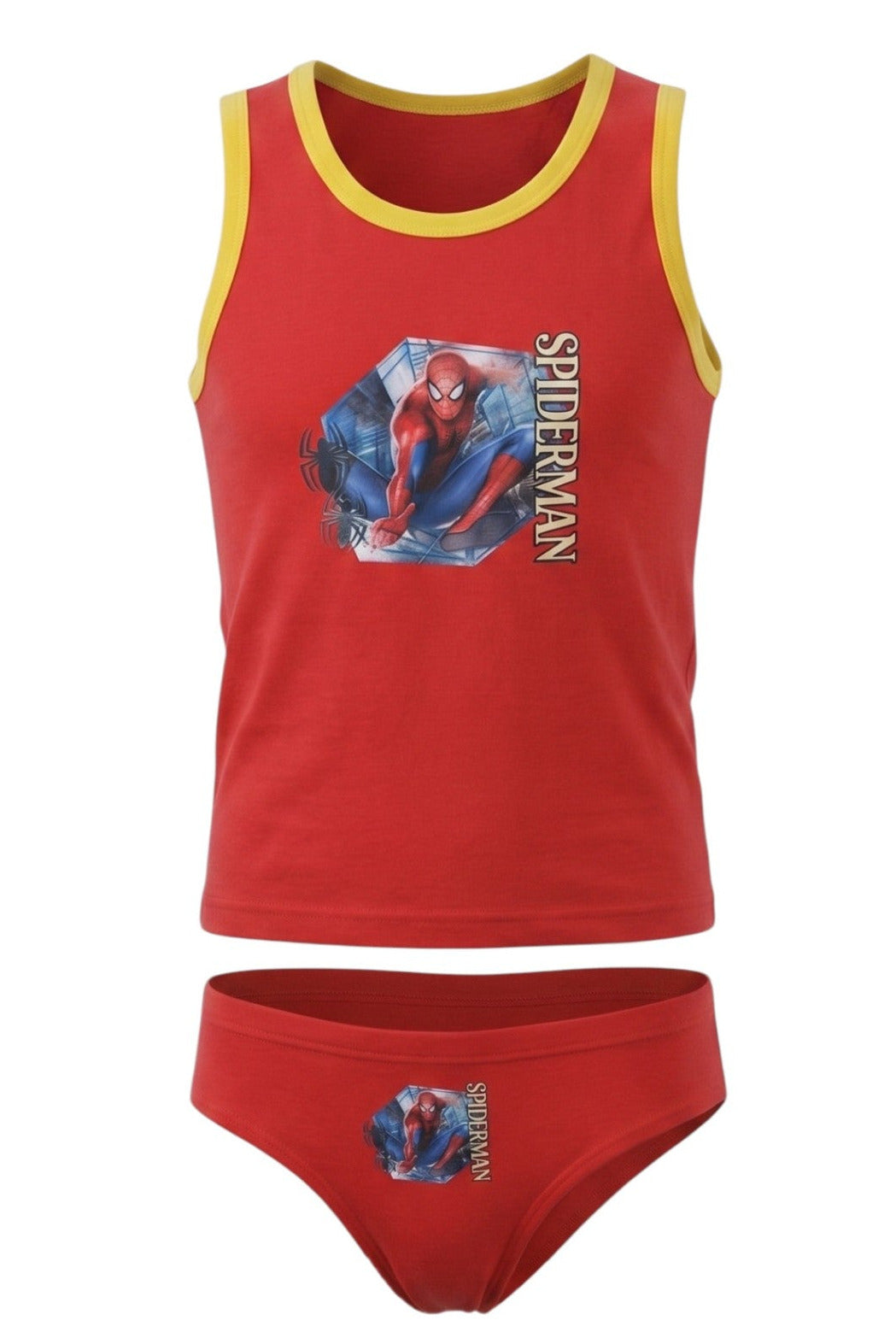 Ensemble Sous-Vêtements 2 Pièces Garçon – Débardeur Rouge & Jaune Imprimé Spider-Man + Slip Assorti – Marvel – 2 à 5 ans – Neuf
