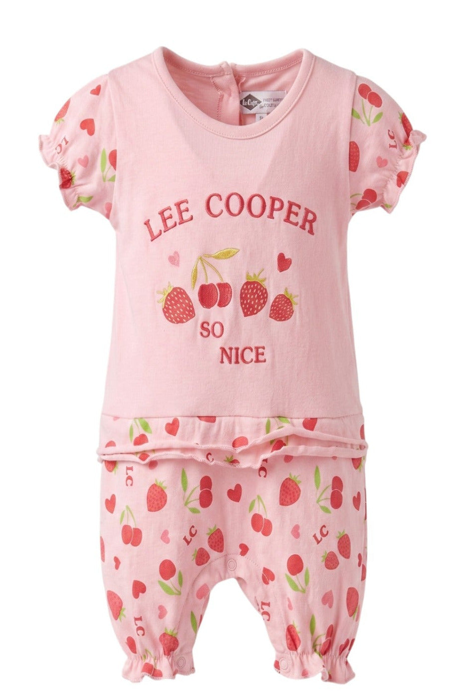 Combishort Bébé Fille Lee Cooper – Rose & Motif Fruits – 3 à 18 mois – Neuf