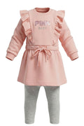 Ensemble Bébé Fille – Tunique & Legging Rose & Gris – 12 à 36 mois – Neuf
