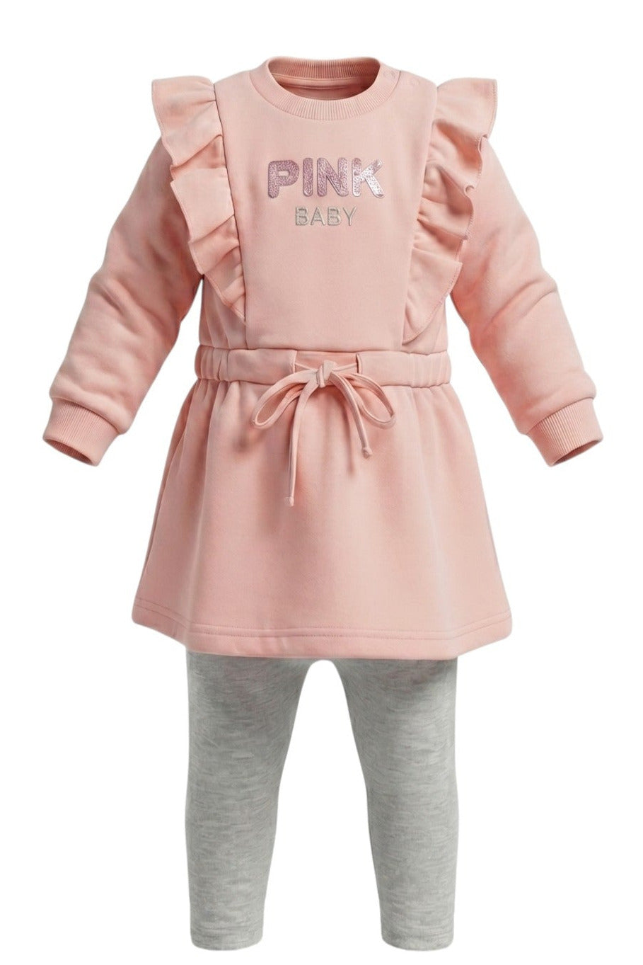 Ensemble Bébé Fille – Tunique & Legging Rose & Gris – 12 à 36 mois – Neuf