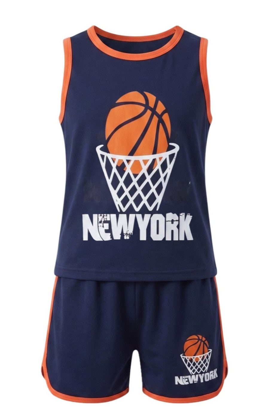 Ensemble Bébé Garçon Thème Basketball New York – Débardeur & Short Marine – 6 à 18 mois – Neuf