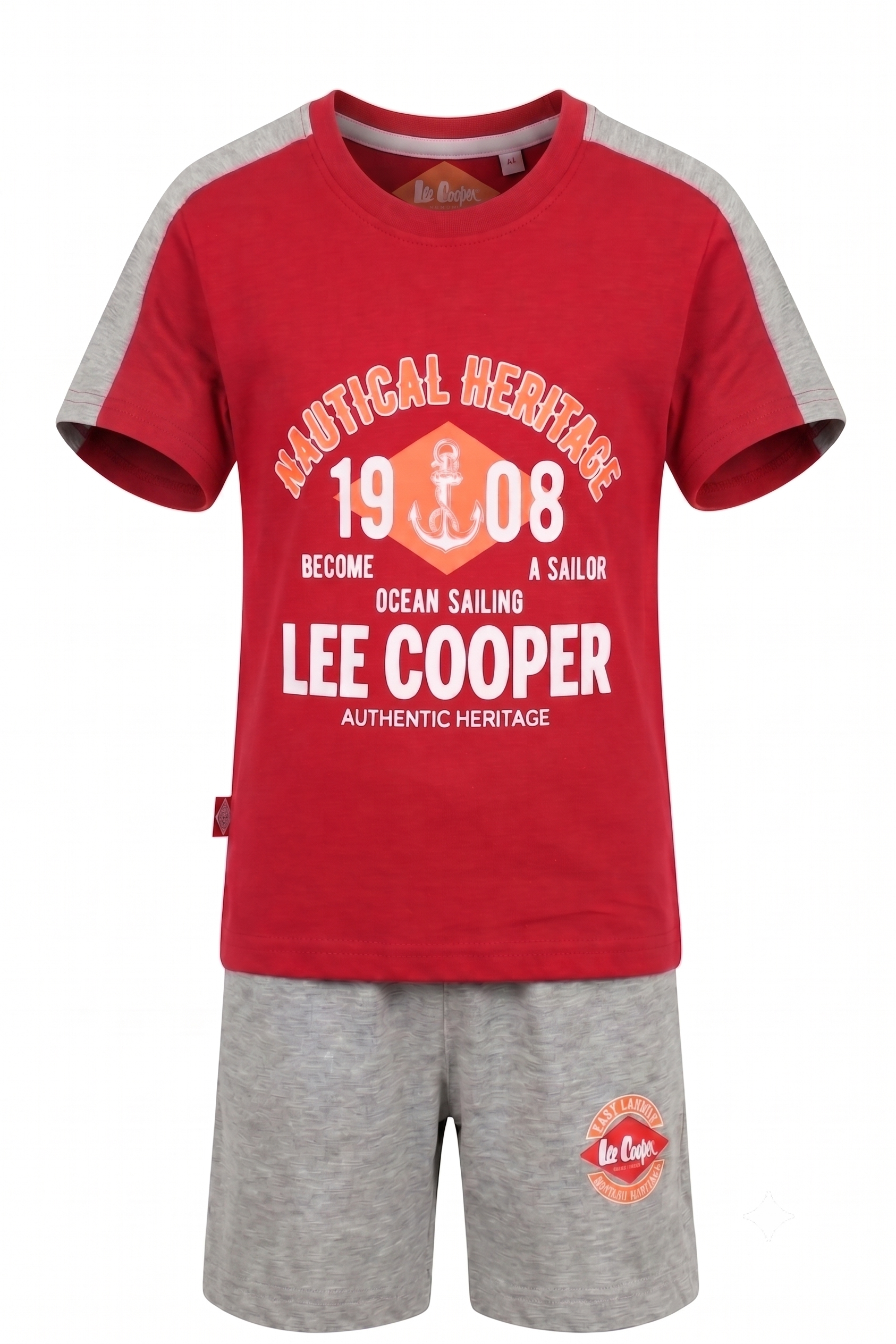 Ensemble Garçon Lee Cooper – T-shirt Imprimé Rouge & Gris & Short Été – 4 à 14 ans – Neuf