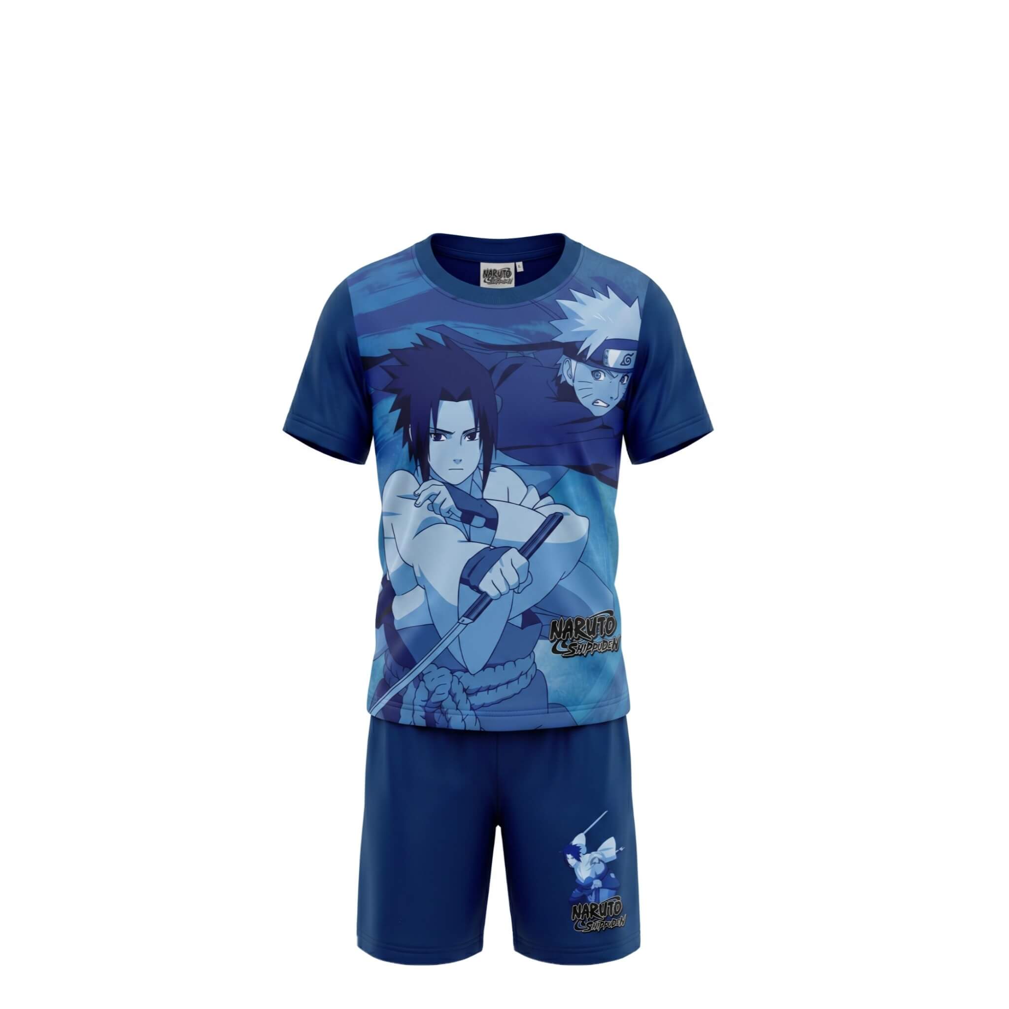 Ensemble Garçon Naruto Shippuden – T-shirt Bleu Imprimé & Short Bleu Assorti Logo Naruto – 6 à 12 ans – Neuf sous emballage
